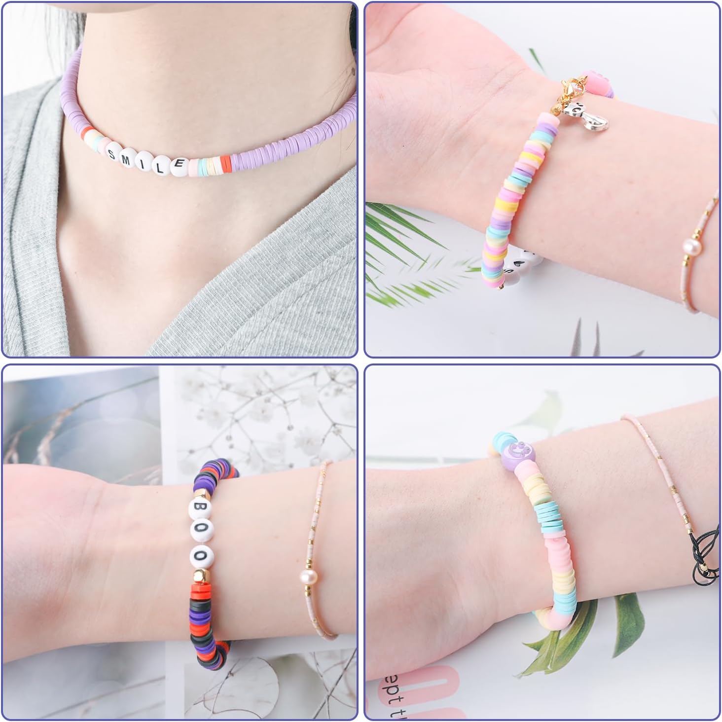 STEFORD Juego de 6000 cuentas de arcilla, 24 cuentas de arcilla de colores para hacer pulseras, cuentas de arcilla con dijes, cuentas de letras para