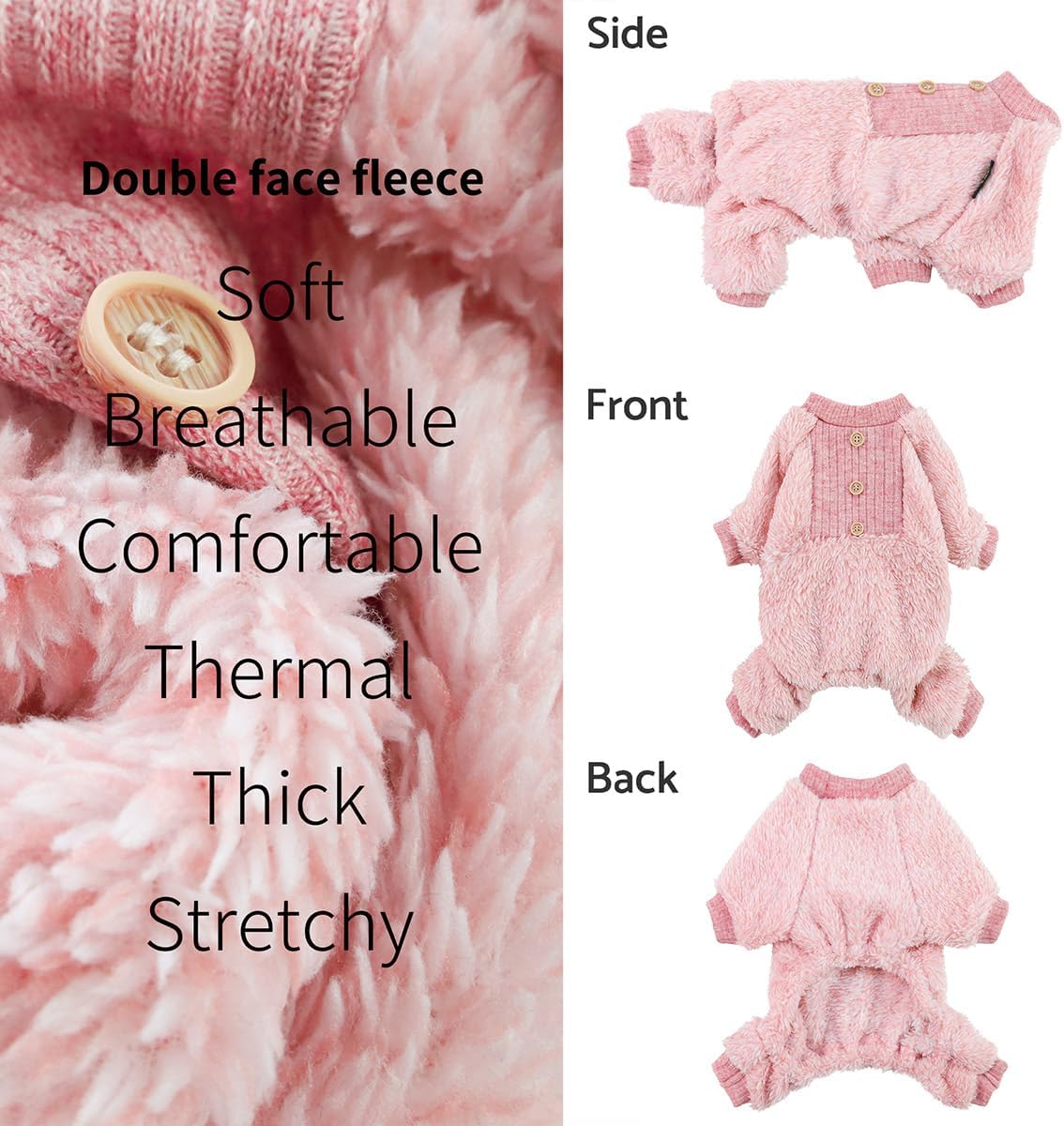 Fitwarm Pijama mullido para perros, ropa de invierno para perros pequeños, mameluco con pies, atuendo para gatos, rosa jaspeado, XS