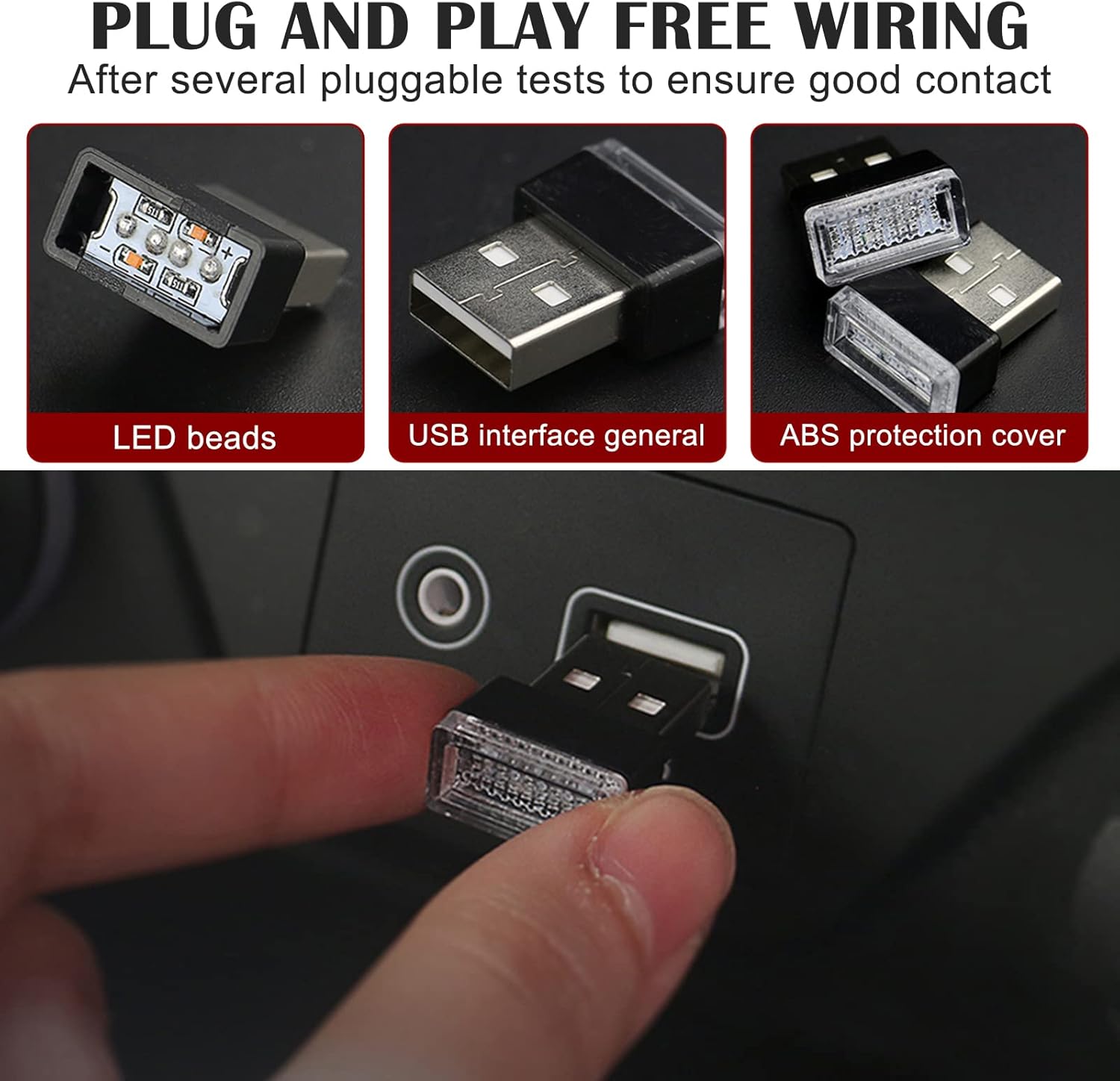 4 luces LED USB para atmósfera, kit de iluminación ambiental interior mini USB, decoración universal de luces LED para interiores (rojo)