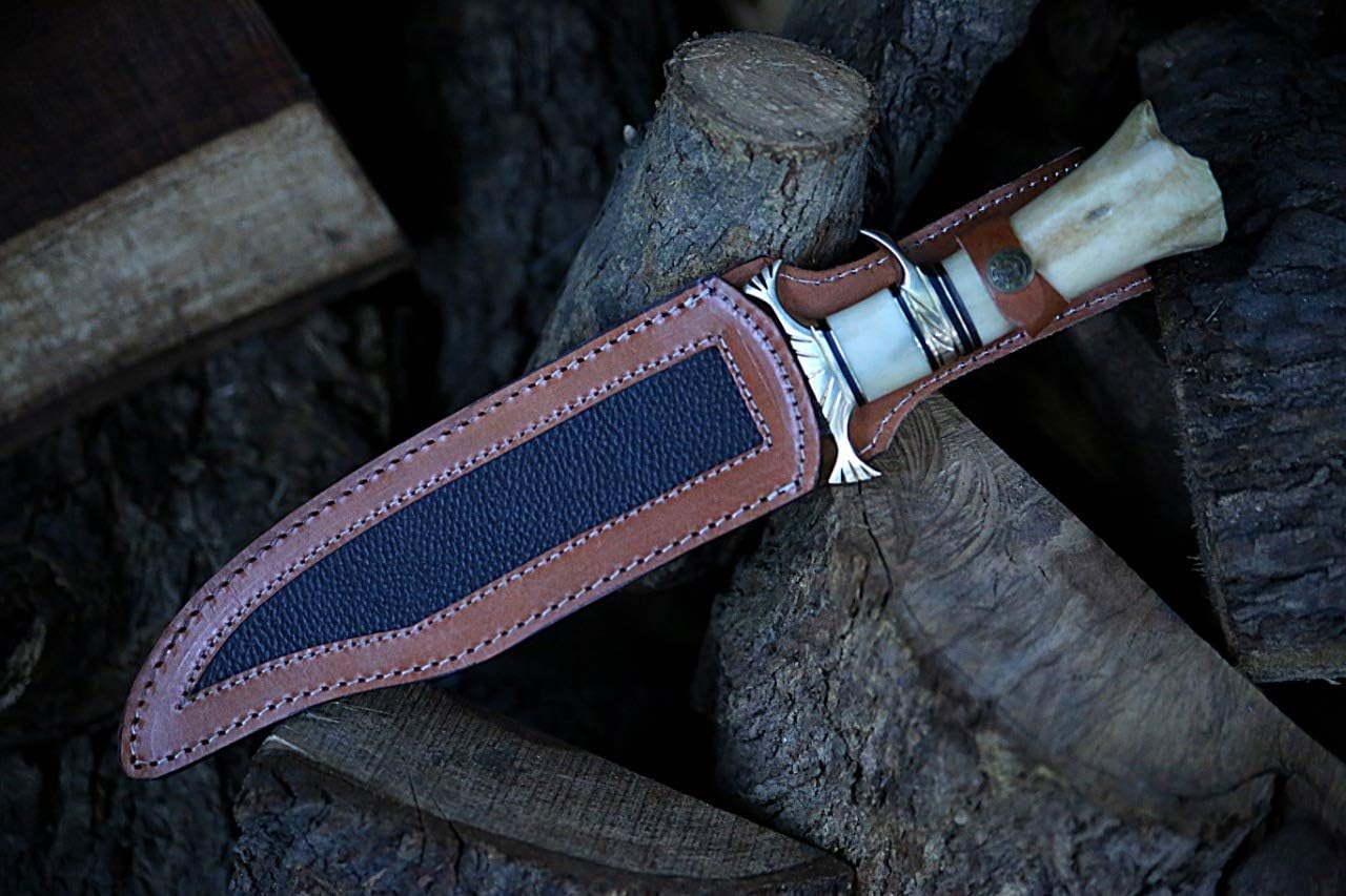 NoonKnives CUCHILLO COLECCIONABLE DE ACERO DAMASCO MANO PERSONALIZADO MANO HUESO DE CAMEL (transparente)