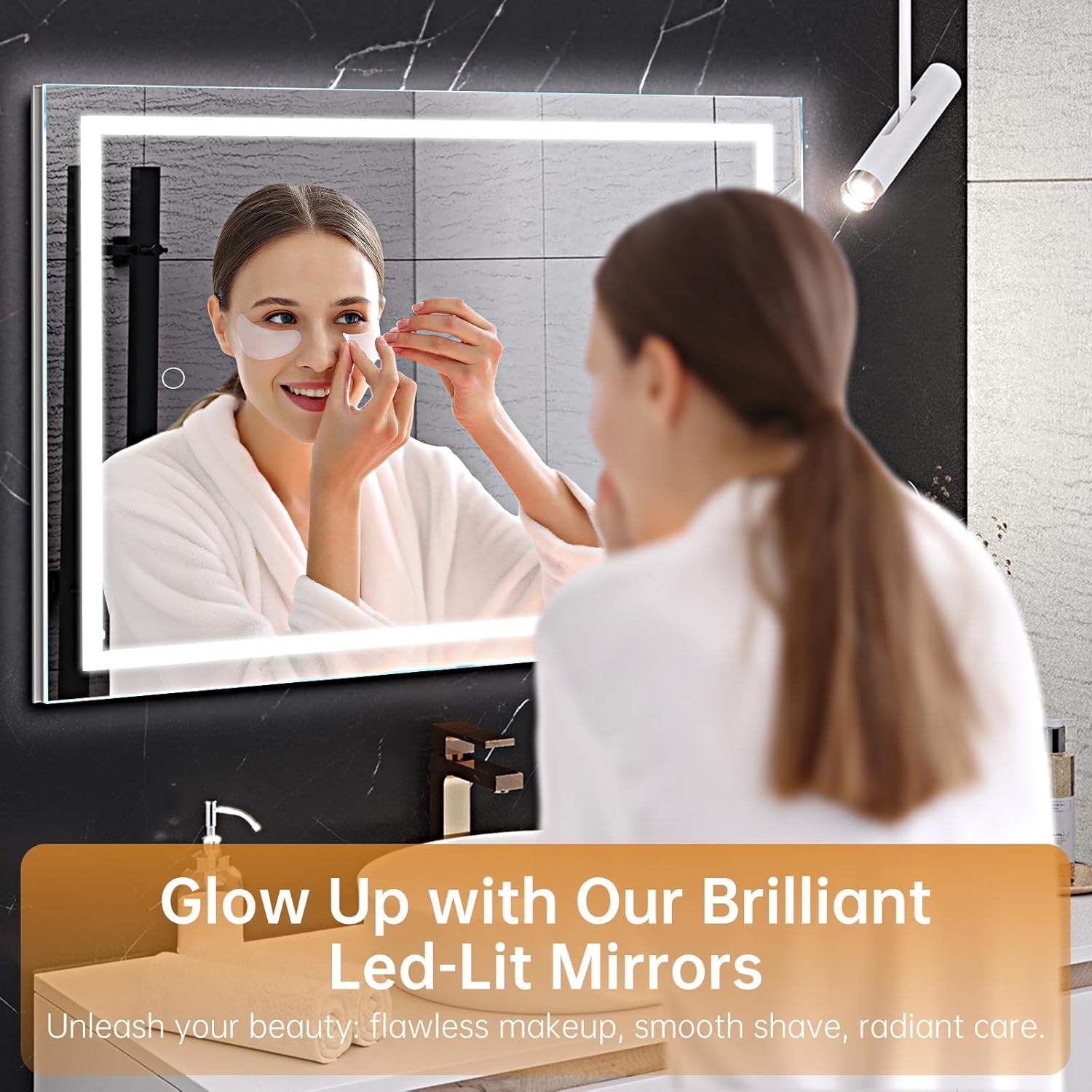 NARCISSUS Espejo de baño LED, espejo de tocador de baño de 40 x 24 pulgadas con luces, espejo LED, espejos iluminados para pared de baño, botón