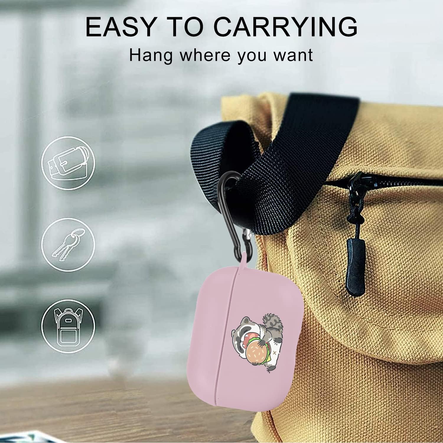 JOYLAND Cute Eat Raccoon Funda compatible con Airpods Pro Pink Soft TPU, soporta carga inalámbrica a prueba de golpes, funda protectora para Airpods