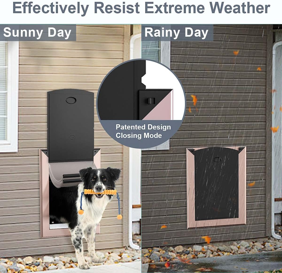 Decormax Puerta para perro para pared, puerta de perro de bajo consumo con marco de aluminio, túnel telescópico, solapas magnéticas dobles y dos