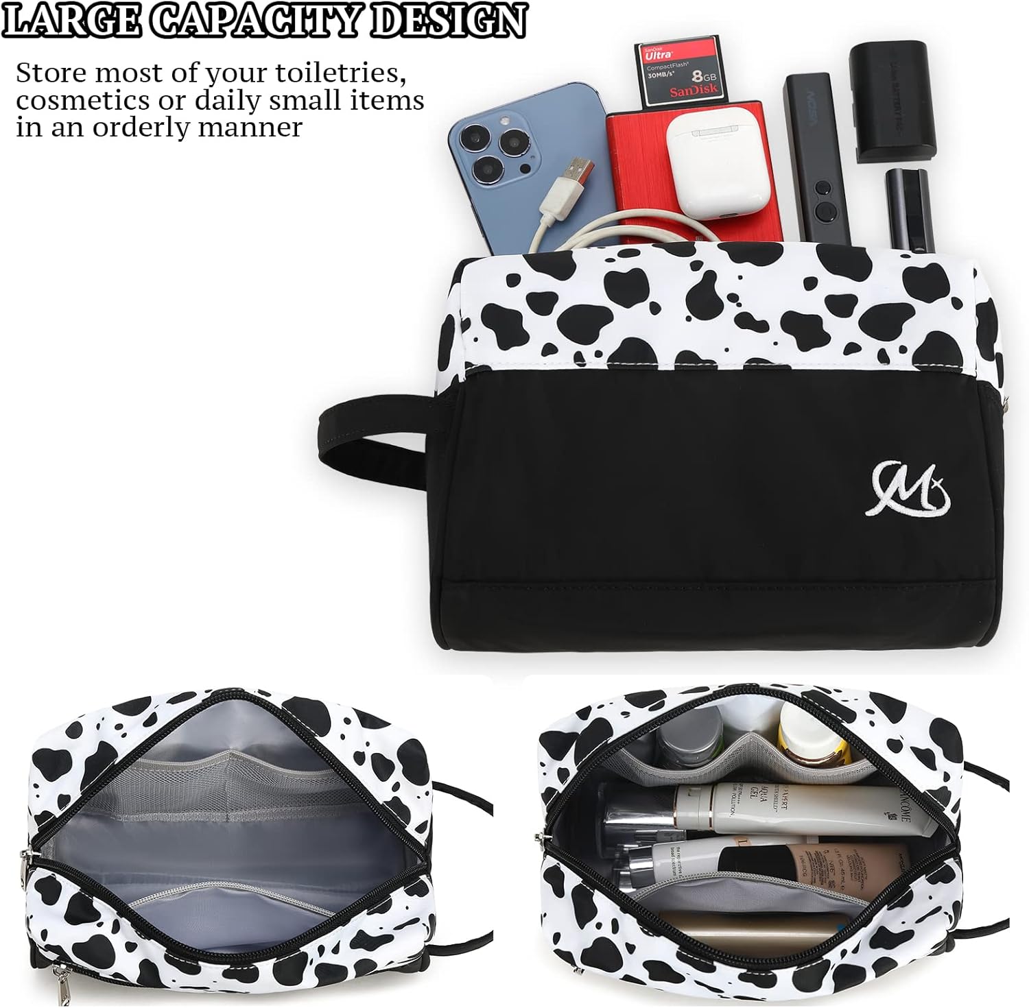 Ryushoyo Juego de 2 piezas de artículos de tocador de viaje impermeable maquillaje electrónico lápiz organizador bolsa con asa, Rosado Flamingo, Moda
