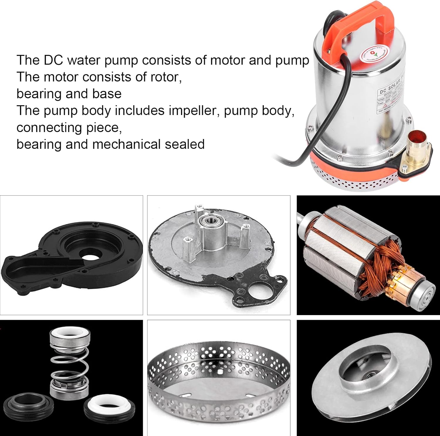 Bomba de agua sumergible solar DC24V, bomba sumergible, bomba solar de cabeza alta todo el motor de alambre de cobre bomba de agua de pozo profundo