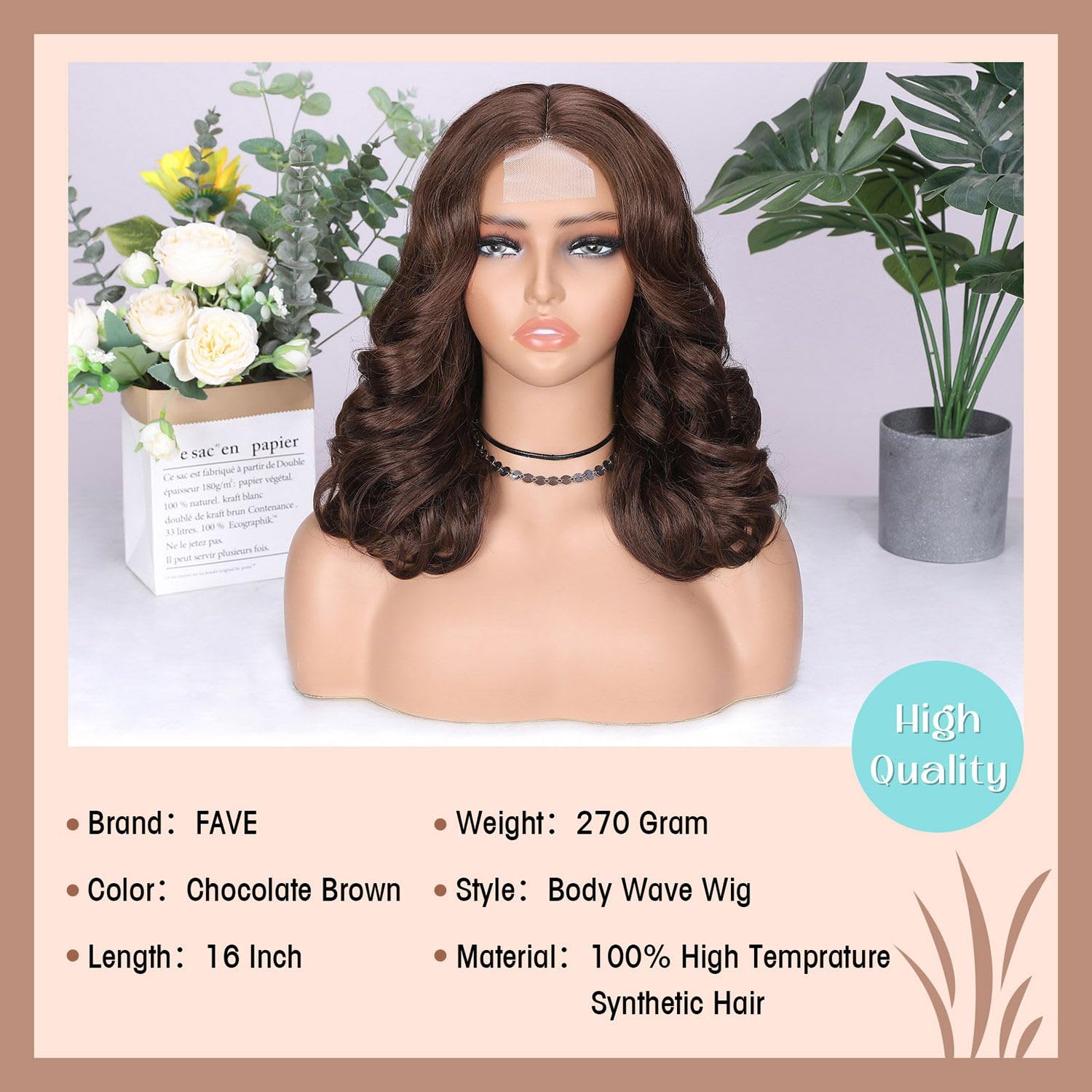 FAVE Peluca corta ondulada hasta el hombro, pelucas estilo Bob de 16 pulgadas, parte media, pelucas marrones para mujeres negras, peluca sintética