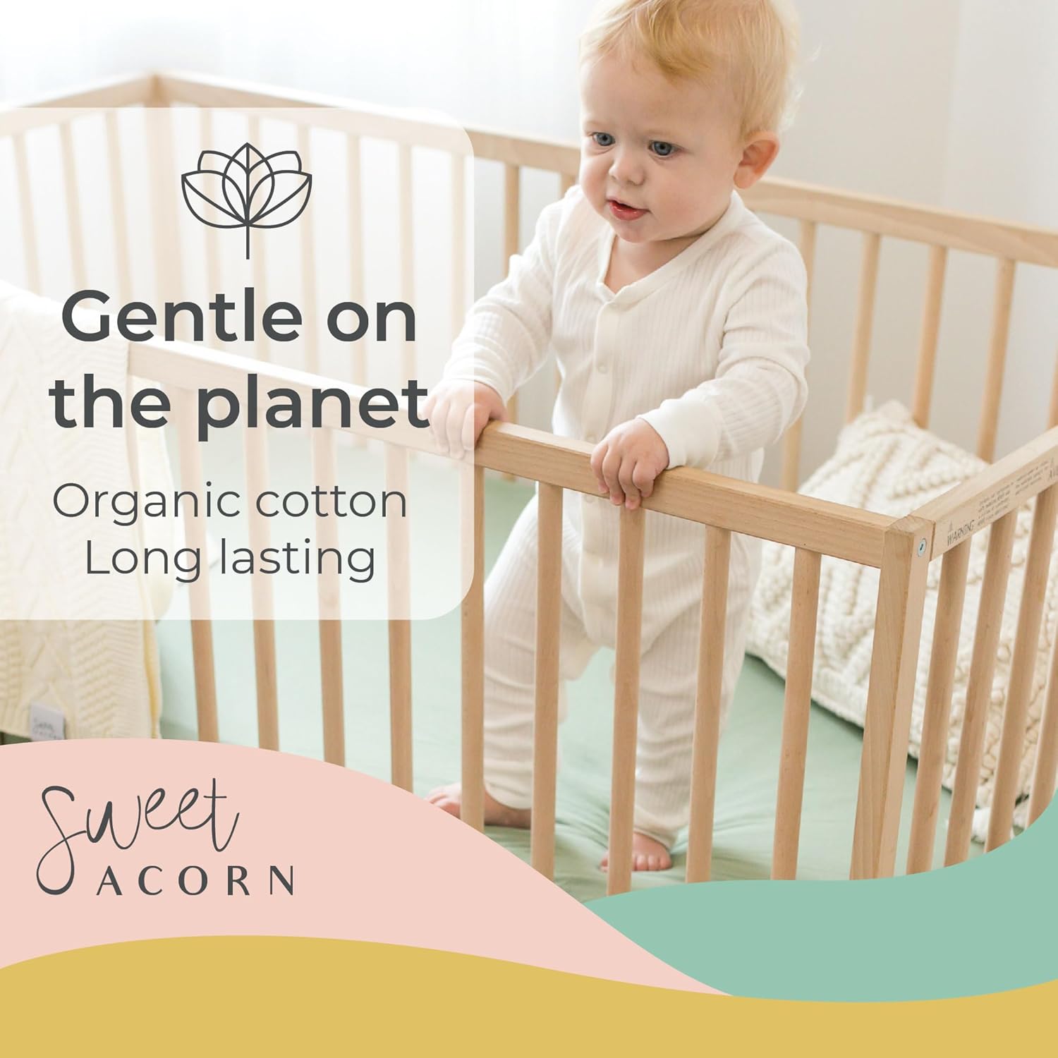 Sábanas ajustables para cuna, ropa de cama de punto de jersey de algodón orgánico, se adapta a colchones estándar de cuna de bebé, 9 x 28 x 52