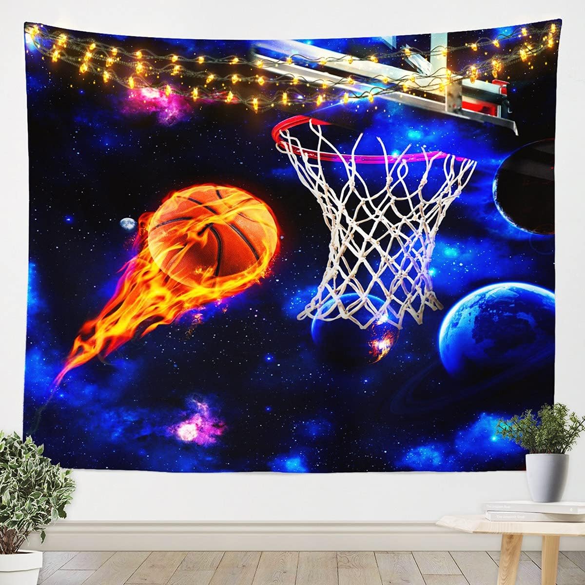 Castle Fairy Tapiz de baloncesto con aro de baloncesto para habitación, galaxia, planeta, decoración de pared, arte, espacio exterior, decoración
