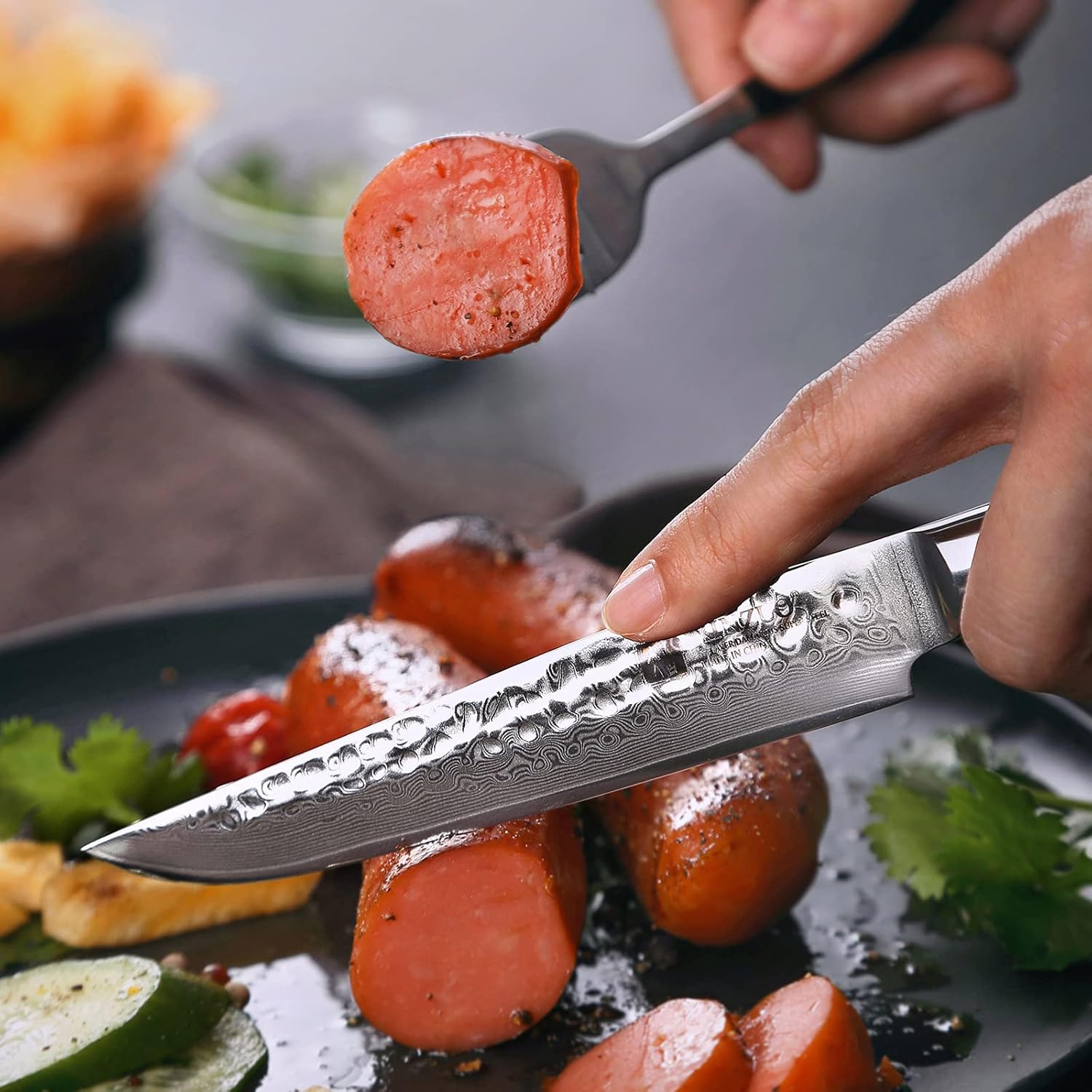 XINZUO Juego de cuchillos para carne de 5 pulgadas, 4,67 capas forjados de damasco con caja de regalo, ultra afilados, mango de madera de Pakka