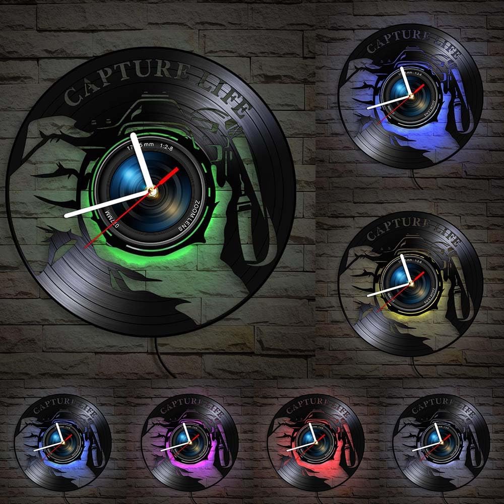 Reloj de pared analógico de 12 pulgadas con luz LED, moderno reloj de fotógrafo silencioso sin tictac para estudio en casa, regalo para amantes de