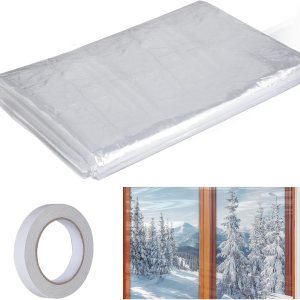 Kit de aislamiento de ventana para 5 ventanas de 3 x 5 pies, plástico para ventanas interiores para invierno, cubierta retráctil resistente a Kit de aislamiento de ventana para 5 ventanas de 3 x 5 pies, plástico para ventanas interiores para invierno, cubierta retráctil resistente a