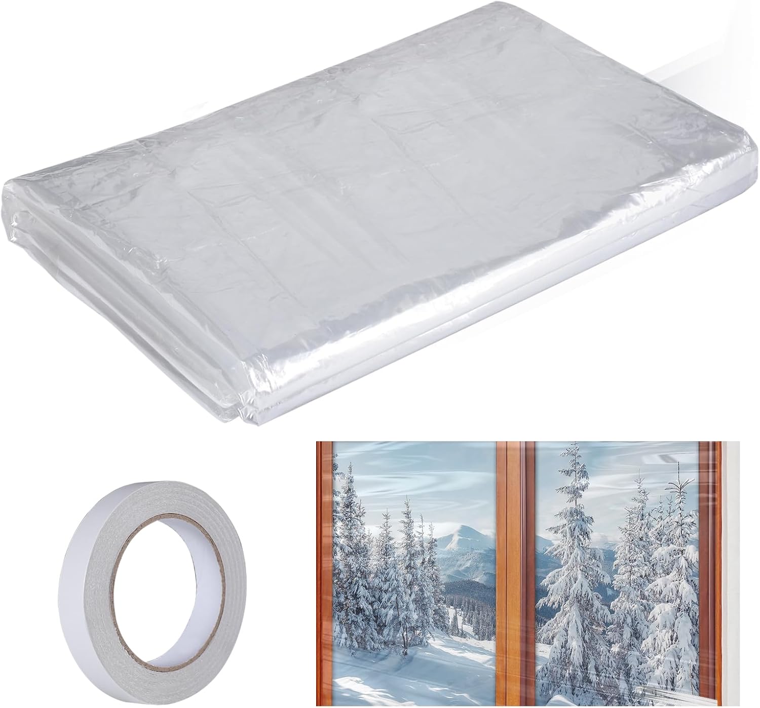 Kit de aislamiento de ventana para 5 ventanas de 3 x 5 pies, plástico para ventanas interiores para invierno, cubierta retráctil resistente a