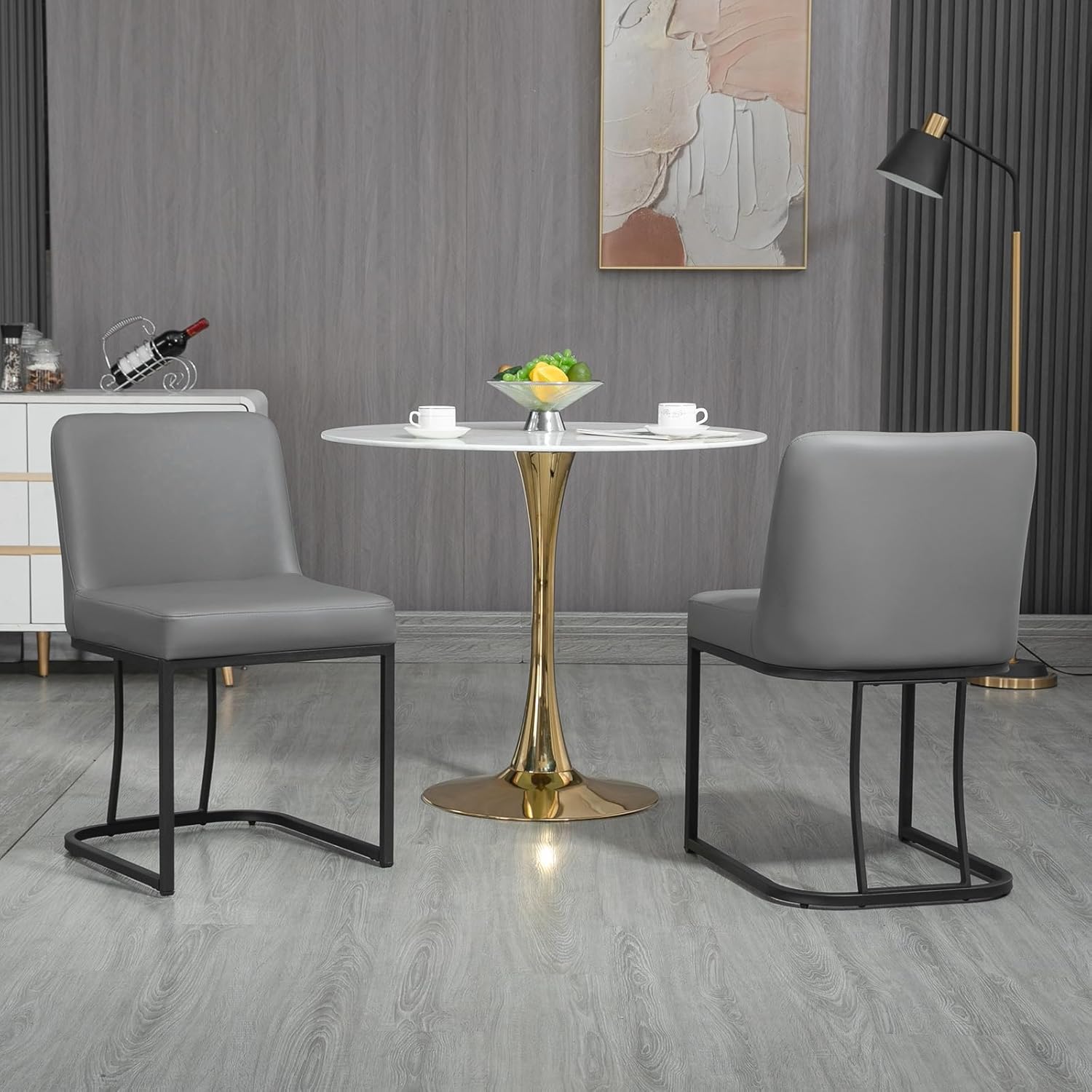 ZJhome Juego de 4 sillas de comedor de piel sintética, sillas de comedor modernas de mediados de siglo con respaldomarco de metal, sillas laterales