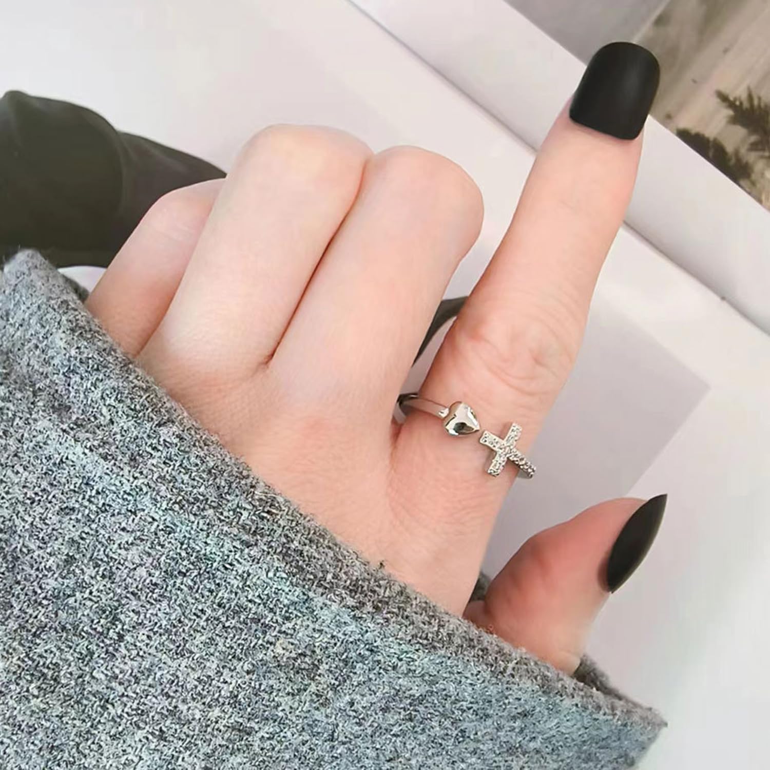 925 Sterling Silver Ring Minimalist Adjustable Rings Band Handmade Rings for Women Girls (Color 3)
