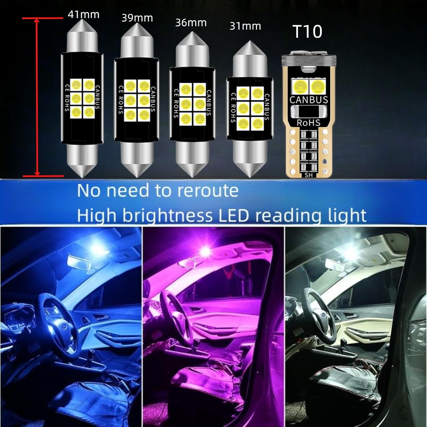 Luces LED interiores de coche, luces LED interiores para automóviles, luces LED para interior de carro, luces de cúpula LED, luz de cúpula, luces