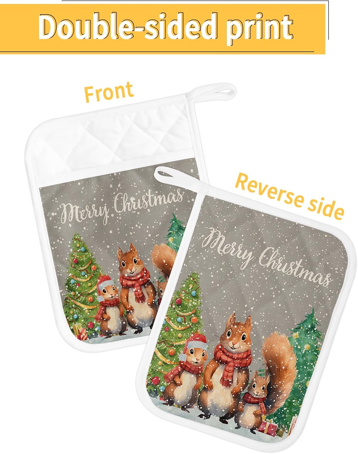 Winter Squirrel – Juego de 2 soportes para ollas para cocina, antideslizante y aislante de calor, juego de agarraderas de tela de toalla con