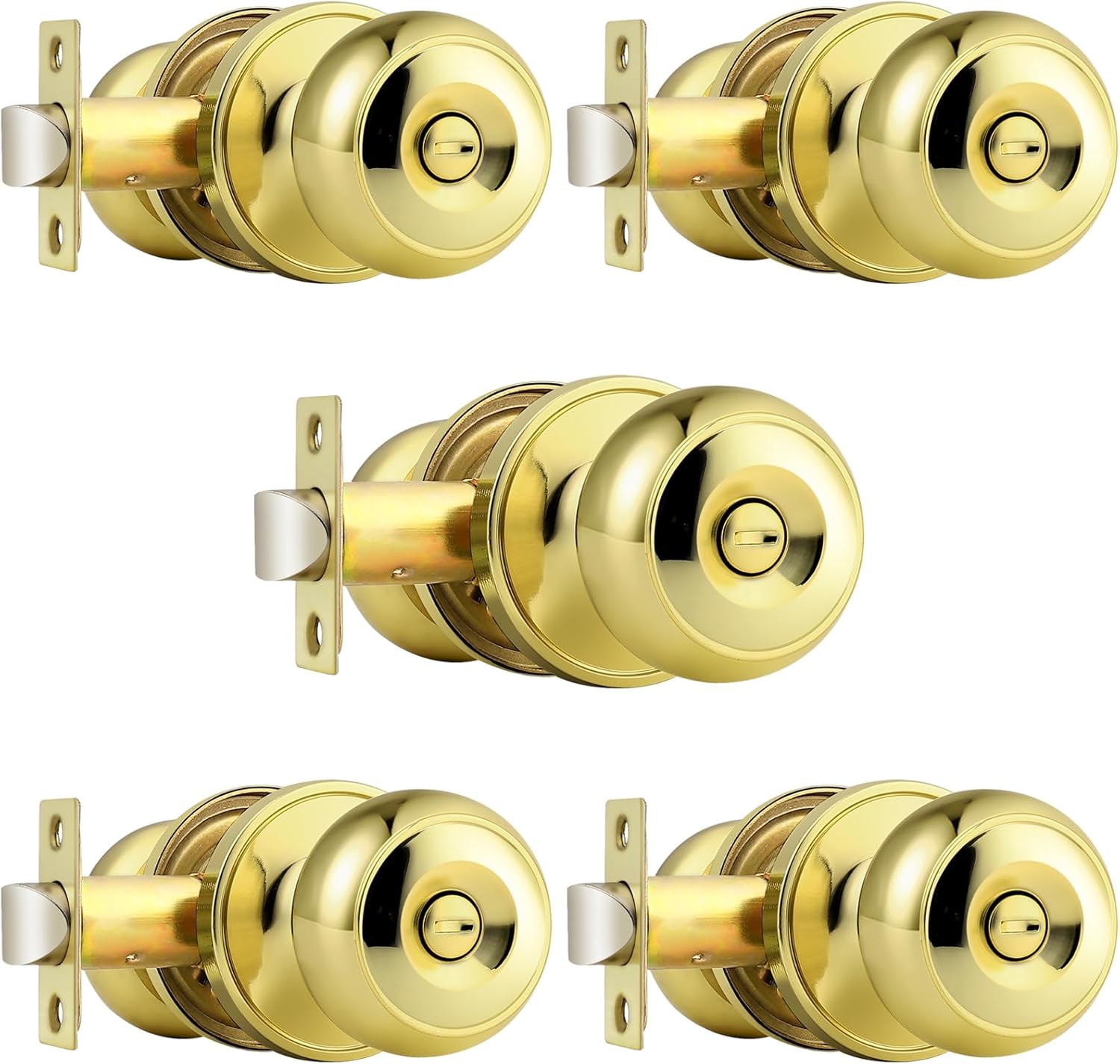 Probrico Perillas de puerta interior para dormitorio y baño, cerradura de puerta de privacidad de latón pulido, perilla de puerta sin llave, perilla