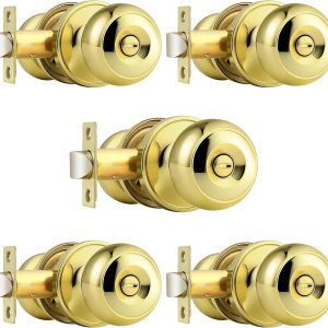 Probrico Perillas de puerta interior para dormitorio y baño, cerradura de puerta de privacidad de latón pulido, perilla de puerta sin llave, perilla Probrico Perillas de puerta interior para dormitorio y baño, cerradura de puerta de privacidad de latón pulido, perilla de puerta sin llave, perilla