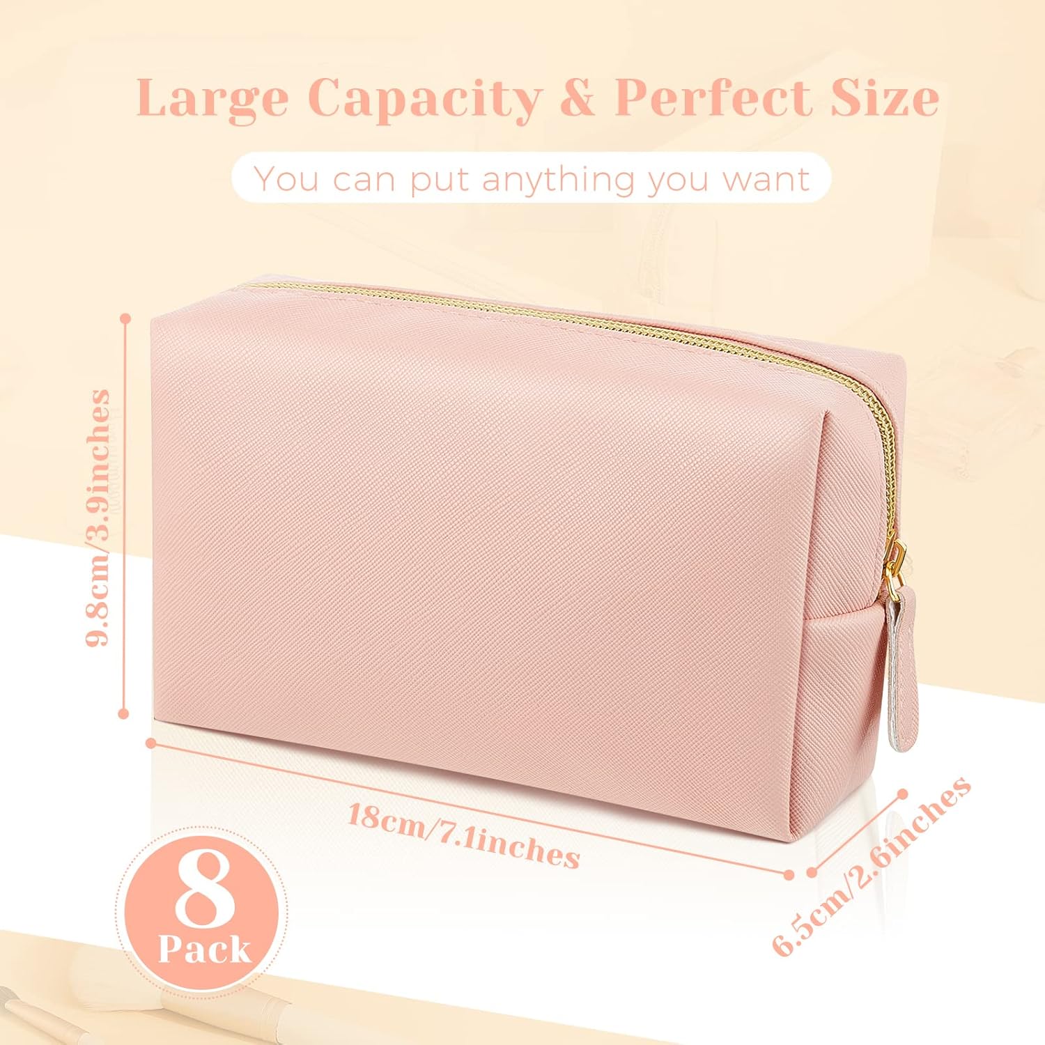 8 bolsas de maquillaje de piel sintética, bolsa de cosméticos impermeable, pequeña bolsa de aseo portátil, organizador de cosméticos, bolsa de