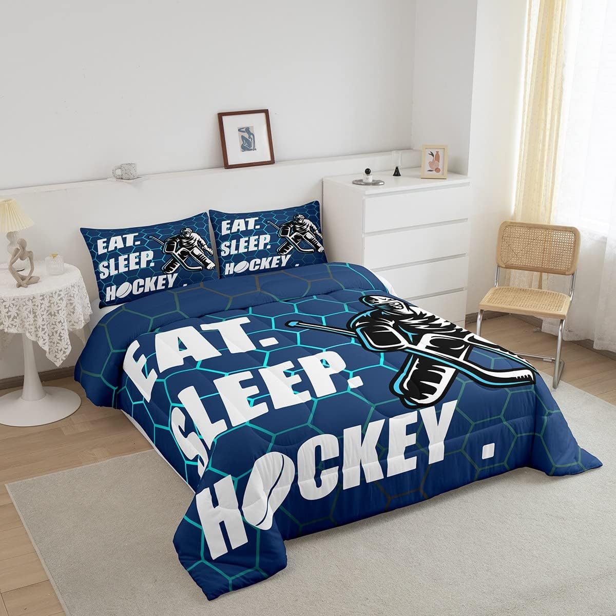 Juego de edredón de hockey para niños y niñas, adultos, juegos de ropa de cama de hockey sobre hielo, ligero, para comer dormir, hockey y deportes