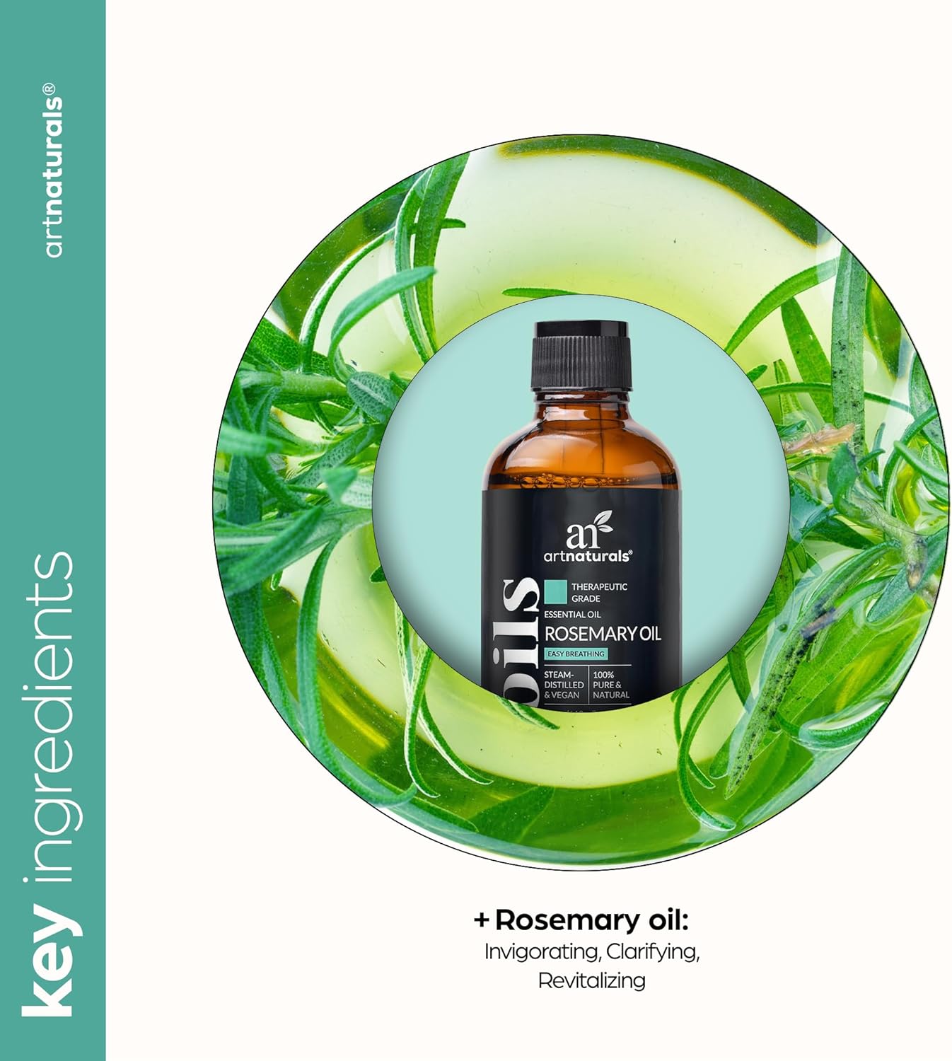 Artnaturals Aceite esencial de romero de 4 onzas, aceites de rosa maría 100 % puros, grado terapéutico, mejor para el crecimiento del cabello,
