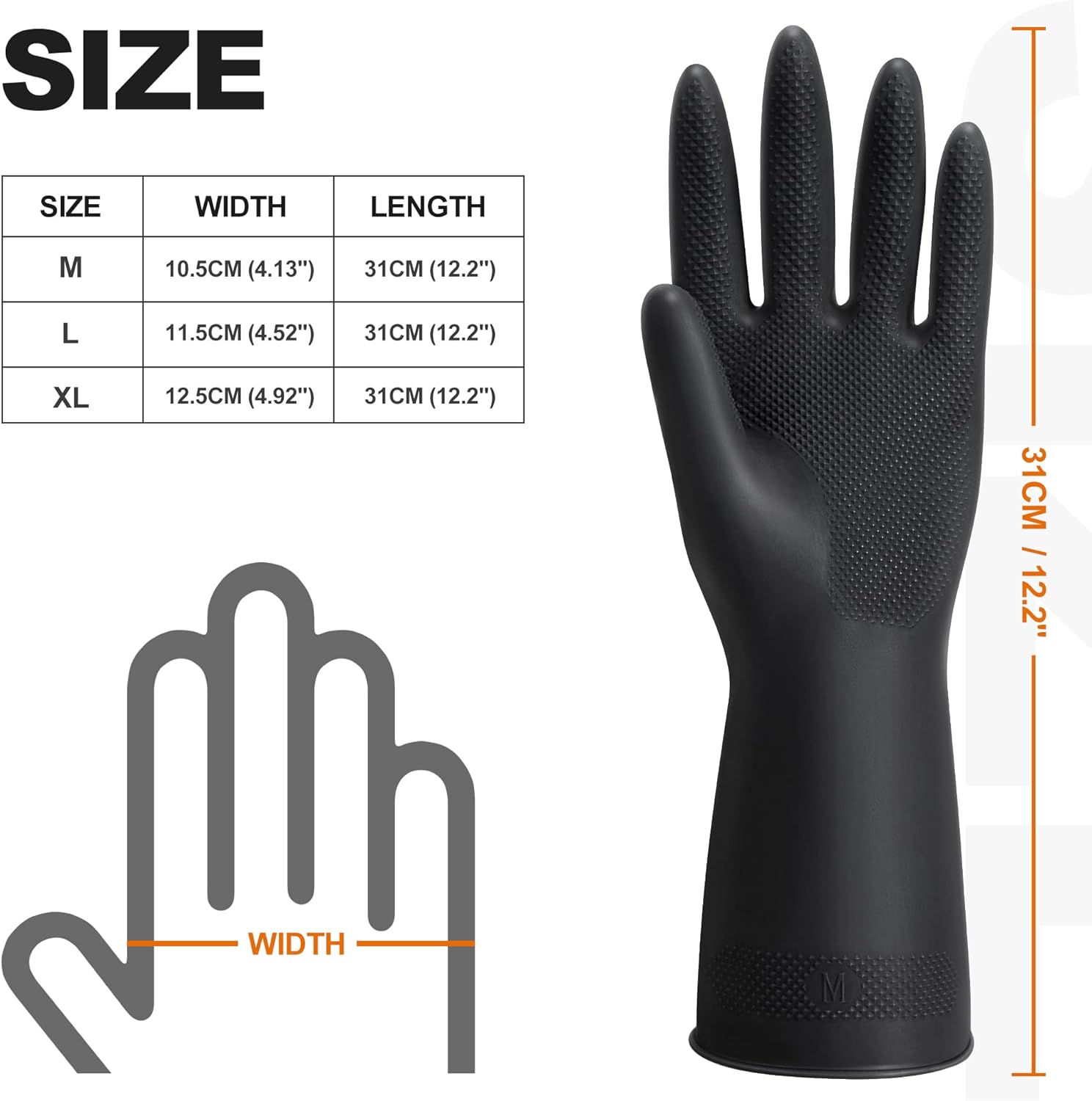 ThxToms Guantes de látex duraderos resistentes a productos químicos, guantes de goma de limpieza para proteger tus manos y tu salud, color negro, 1