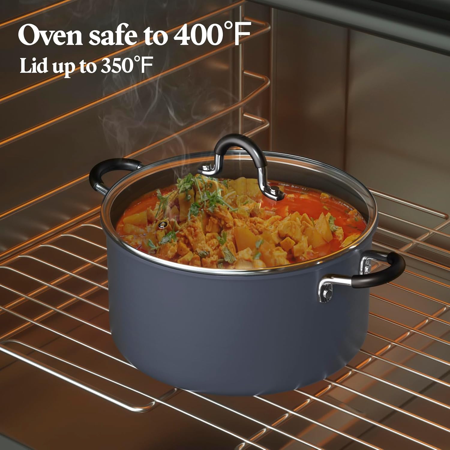 Cook N Home Casserole – Olla de horno holandés con tapa, anodizado duro profesional, antiadherente, 6 cuartos de galón, apta para horno, con asas