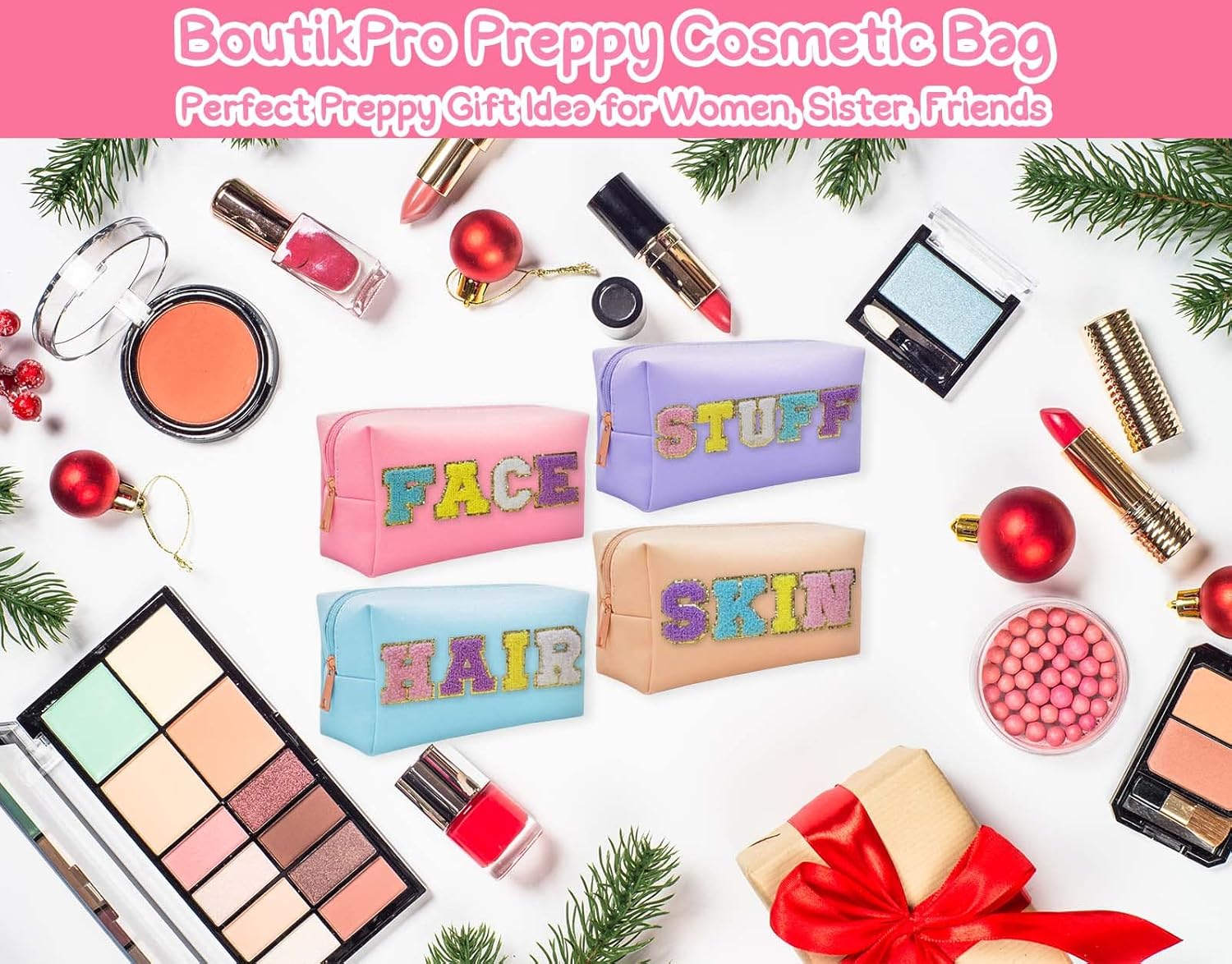 boutikpro Juego de 4 bolsas de maquillaje de alta calidad, bonita bolsa de aseo de viaje de poliuretano para mujer, bolsa organizadora de cosméticos