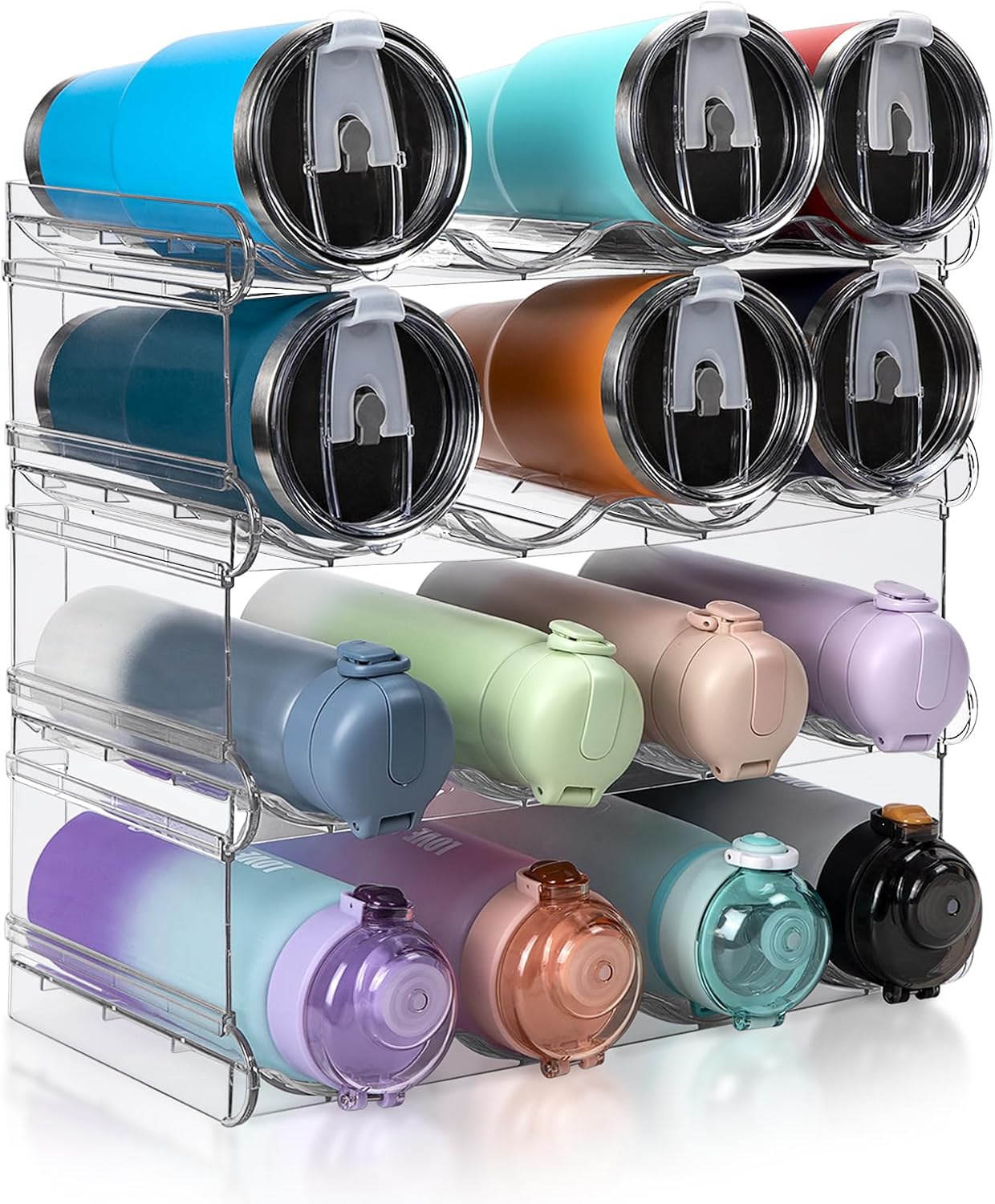 spospo Organizador apilable para botellas de agua, soporte para botellas de agua con compartimento grande, organizador de botellas de agua
