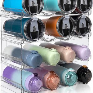 spospo Organizador apilable para botellas de agua, soporte para botellas de agua con compartimento grande, organizador de botellas de agua spospo Organizador apilable para botellas de agua, soporte para botellas de agua con compartimento grande, organizador de botellas de agua
