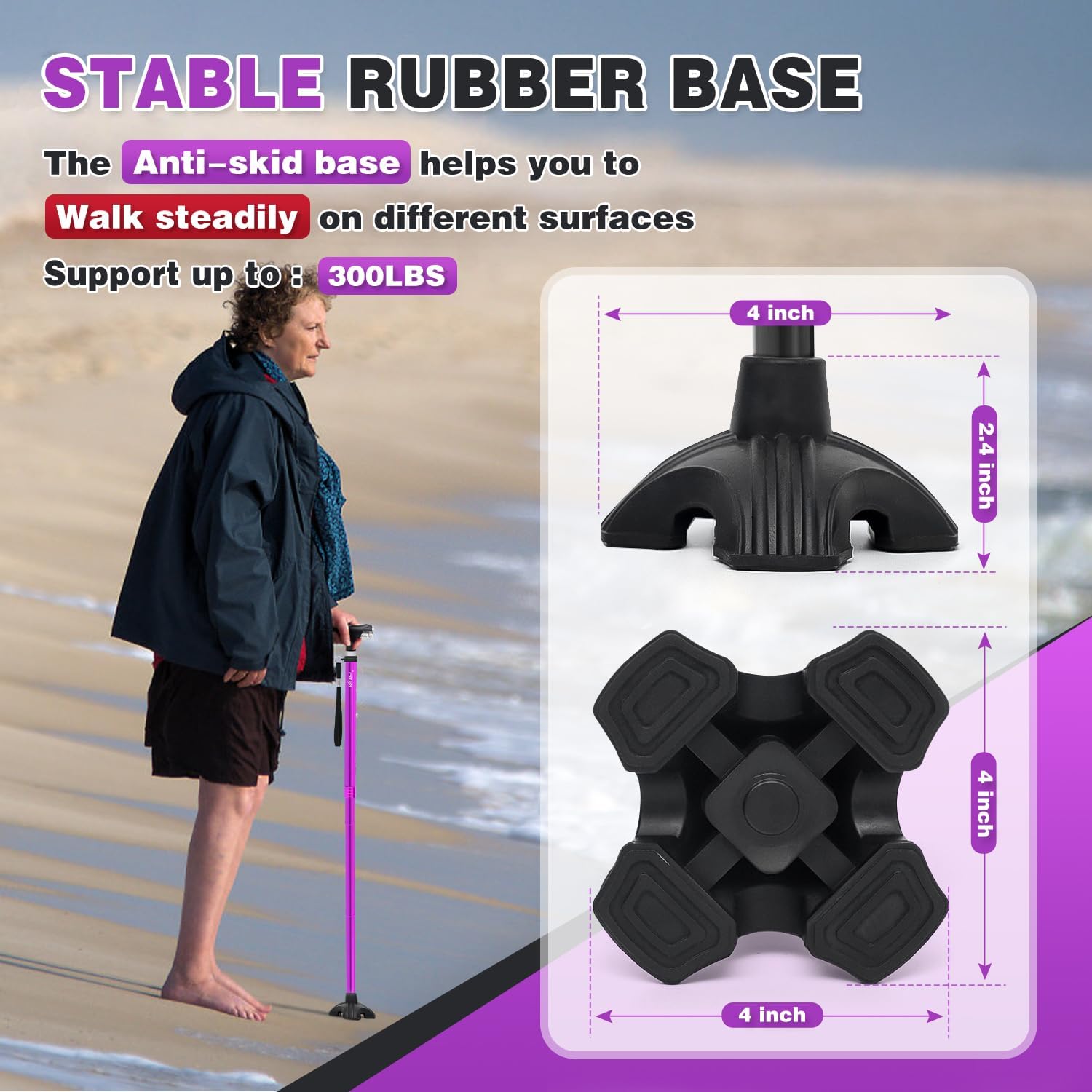 BigAlex Bastón plegable con dos luces LED para ancianos, base sólida, bastón ajustable con bolsa de transporte para hombres y mujeres
