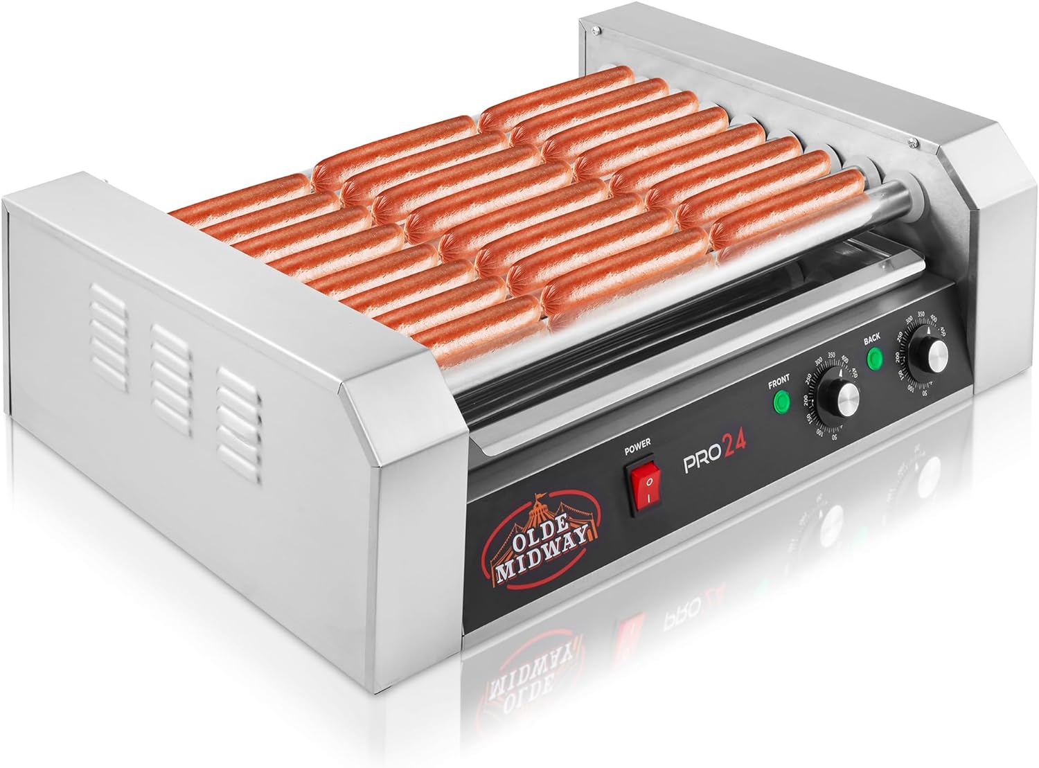 Olde Midway Máquina eléctrica 1200-Watt de la cocina de la parrilla del rodillo del perro caliente 9 del perro caliente 9 – grado comercial