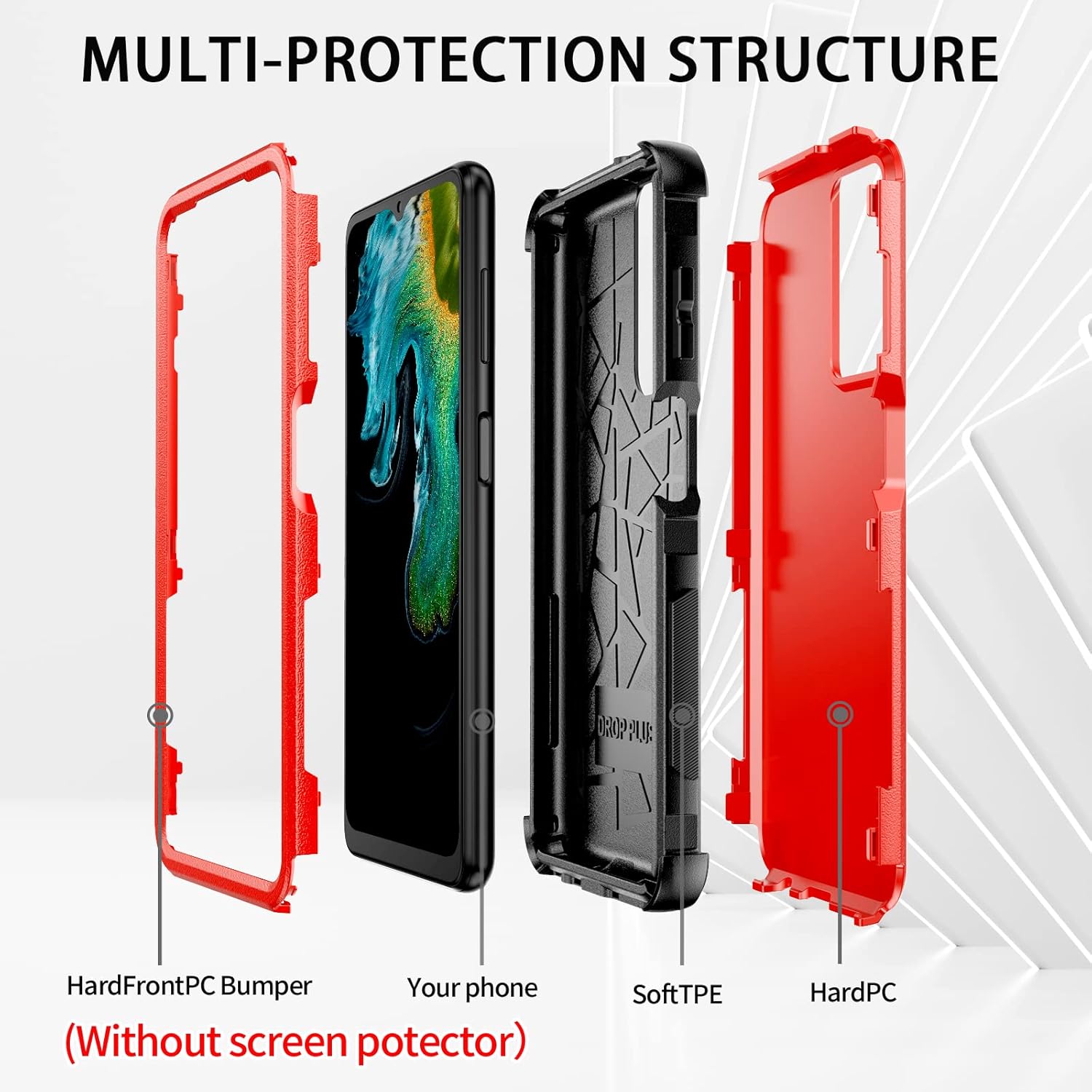 Unitedtime – Funda para Galaxy A13  Protección contra caídas resistente a prueba de golpes Militar Bumper Funda para teléfono  Resistente (rojo)