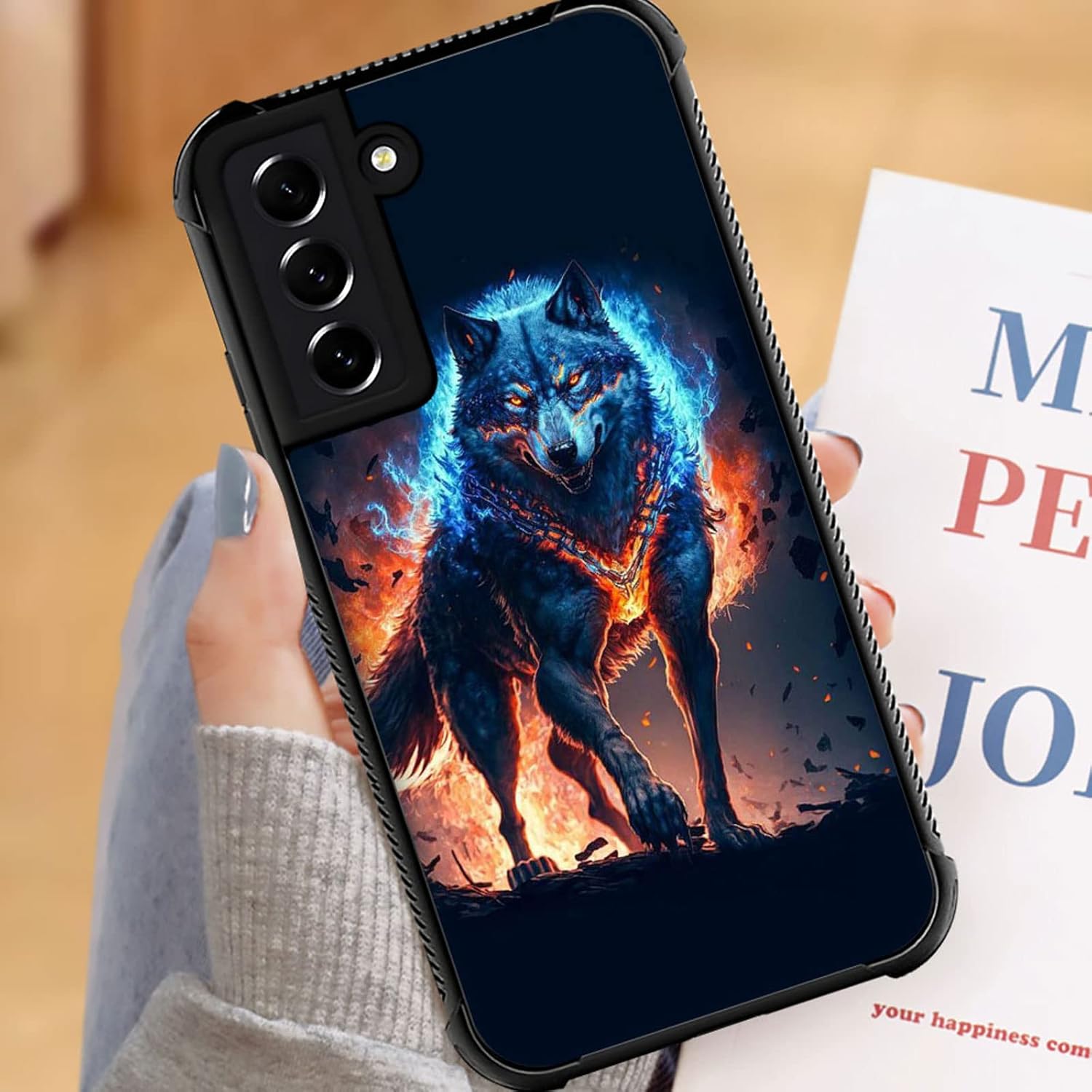 ZHEGAILIAN Funda compatible con Samsung Galaxy S22, diseño gráfico de lobo en el cielo, acrílico, a prueba de golpes, antiarañazos, funda rígida