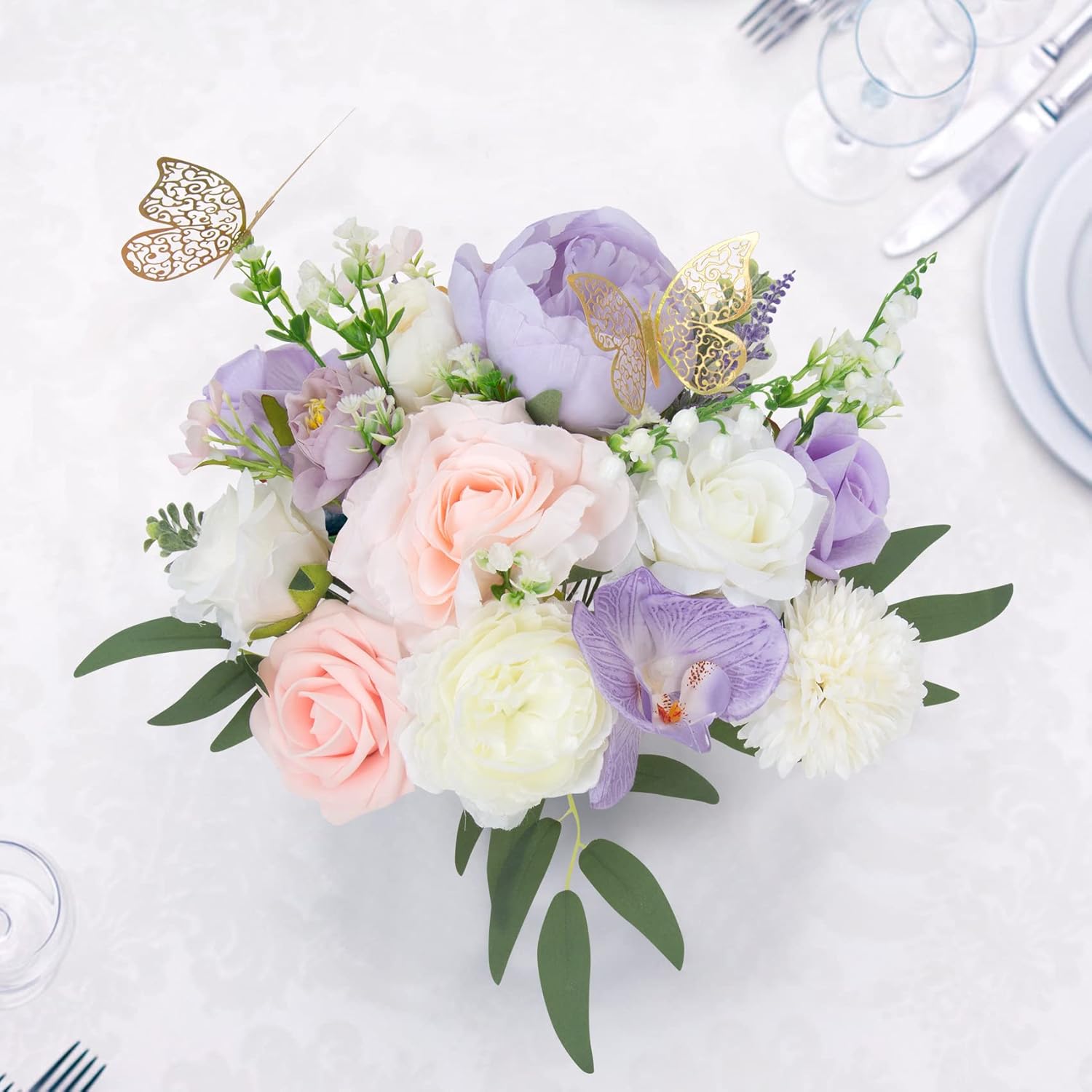 Flores artificiales de seda y rosas, 39 piezas de flores artificiales de seda, decoración de boda, centros de mesa, flores sintéticas para novia,