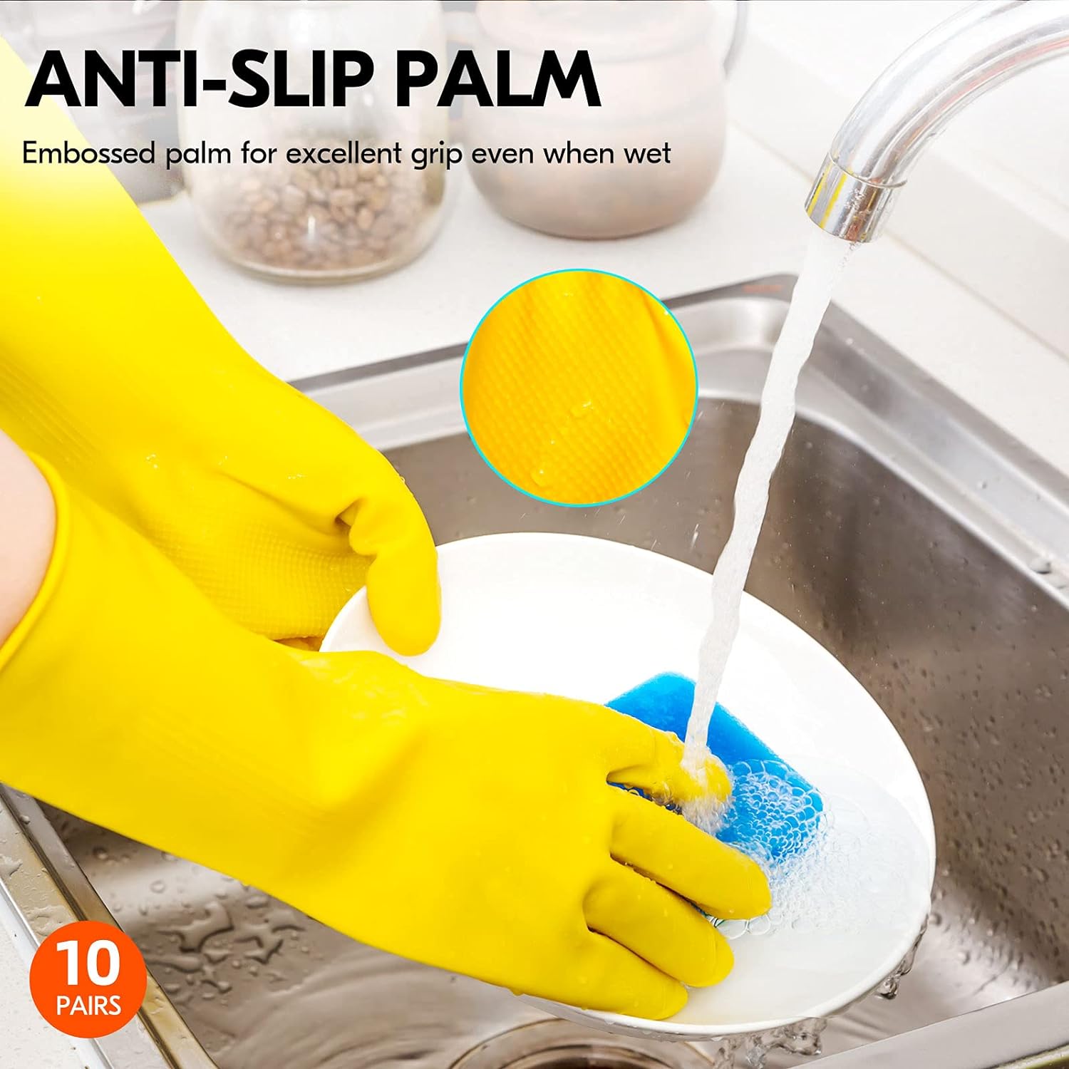 Vgo HH4601 pares de guantes reutilizables para el hogar, goma para lavavajillas, extra grueso, mangas largas, limpieza de cocinatrabajojardinería