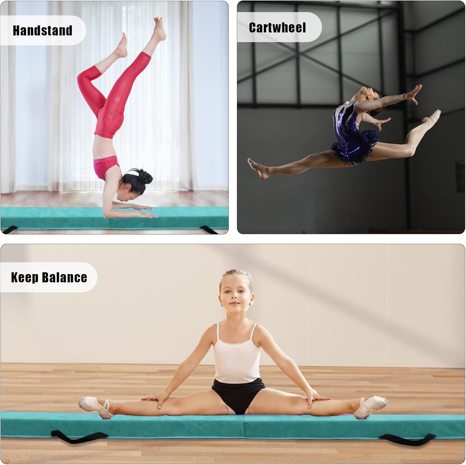 Haz de equilibrio plegable de 8 pies9 pies10 pies, equipo de viga de gimnasia portátil con base de goma antideslizante y cubierta de gamuza para
