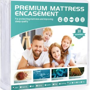 WINKAURA Protector de colchón impermeable tamaño individual que se adapta a 6-9 pulgadas de profundidad, funda de colchón con cremallera y funda de WINKAURA Protector de colchón impermeable tamaño individual que se adapta a 6-9 pulgadas de profundidad, funda de colchón con cremallera y funda de