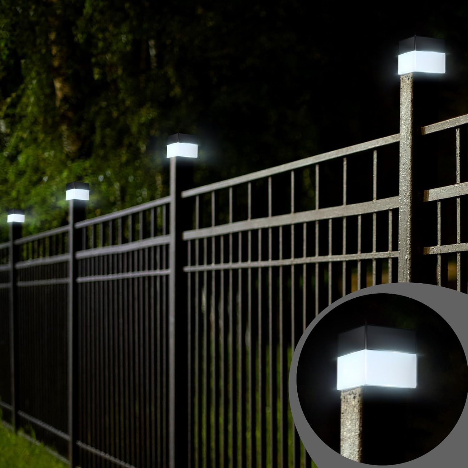 Hicarer Paquete de 12 luces solares para tapa de poste de valla de 2 x 2 pulgadas, luces solares para valla para jardín, poste solar, luces de tapa,