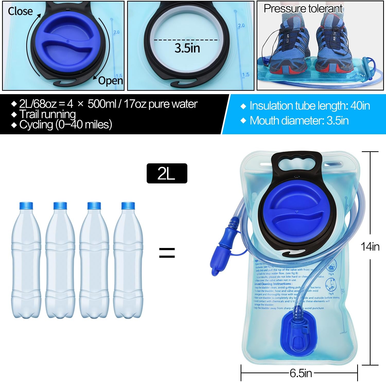 Paquete de 1248 vejiga de hidratación, depósito de agua de 1.5L2L2.5L3L, paquete de hidratación de vejiga de agua a prueba de fugas, bolsa de