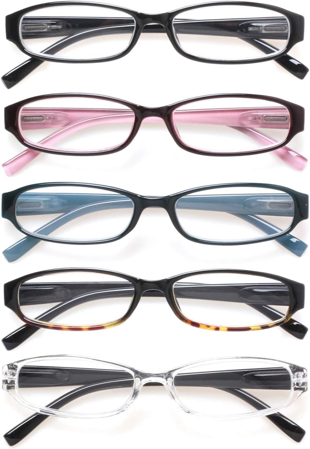 Anteojos de lectura, 5 pares con bisagras de resorte, cómodas para lectores a la moda, hombres y mujeres