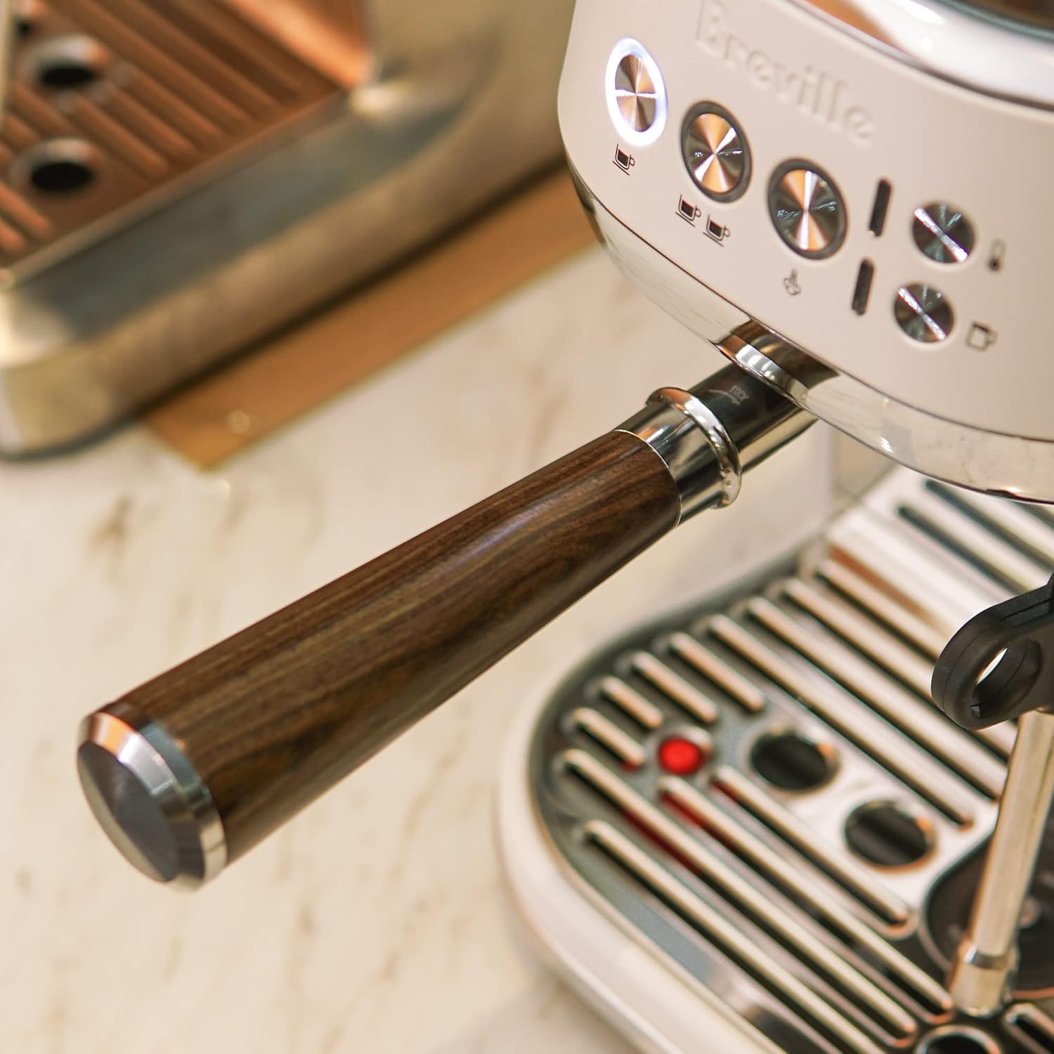 Portafiltro sin fondo de 2.126in, portafiltro de 2.126in, madera maciza más oscura, filtro de cesta de acero 304 para Breville Barista Express,