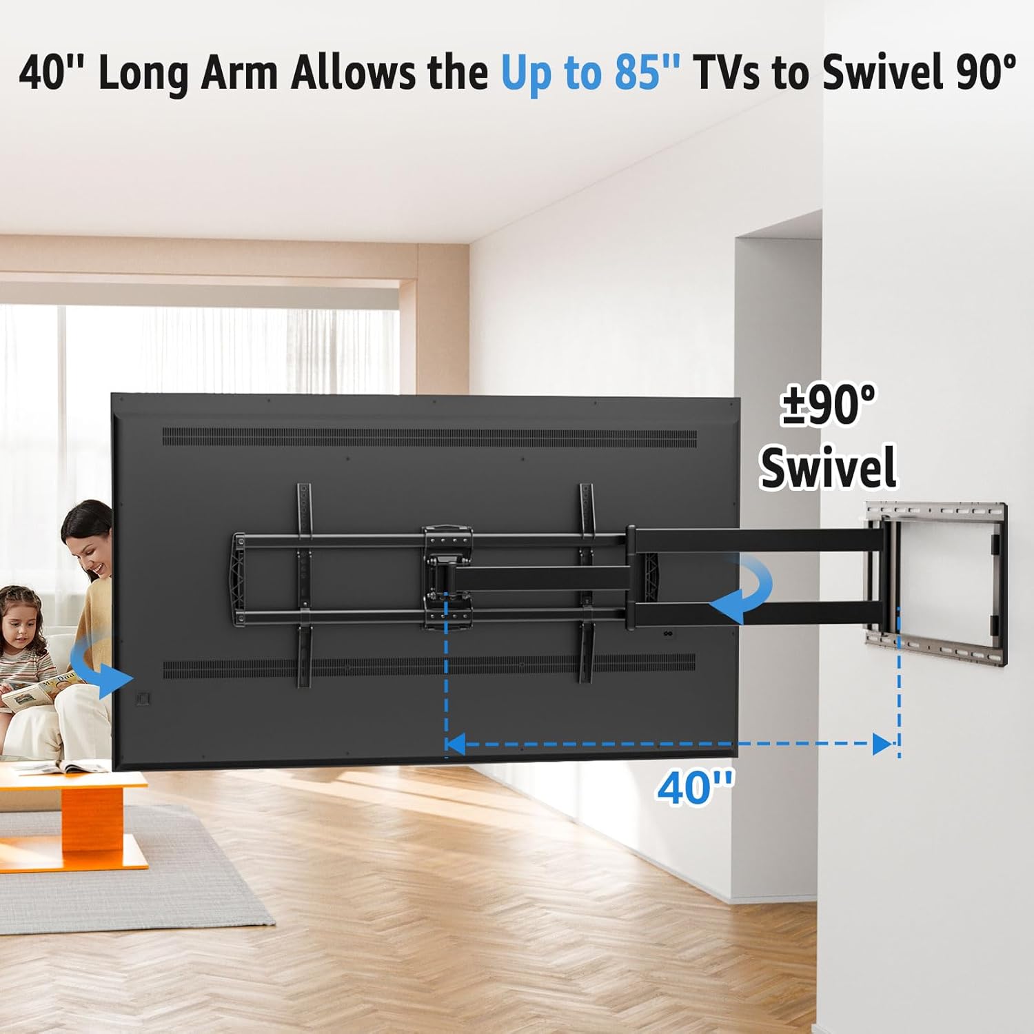 MOUNTUP MU0059 – Soporte de pared para TV de brazo largo con extensión de 40 pulgadas, soporte de movimiento completo para televisores de 42 a 90