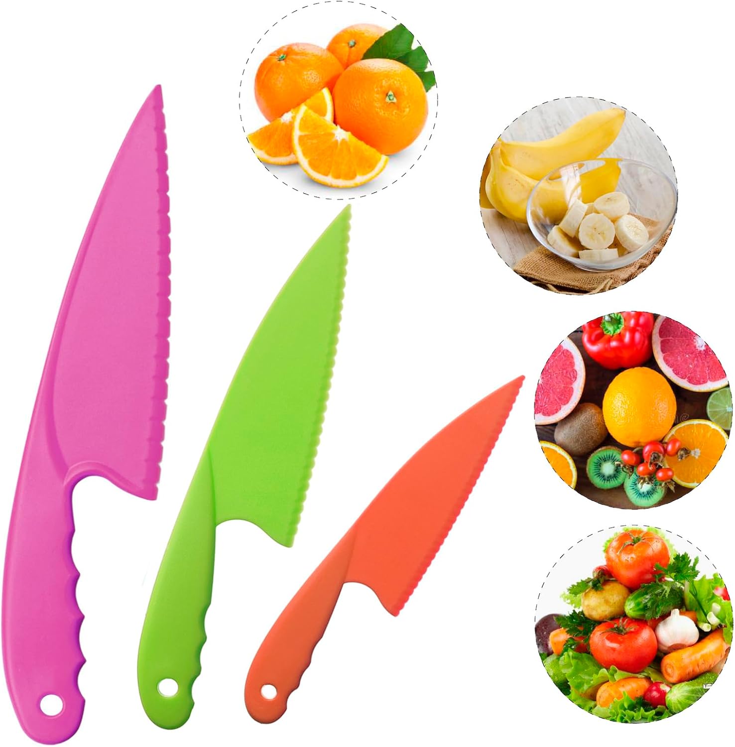 NANXJIUR Juego de 8 cuchillos de cocina de nailon de plástico para niños, cuchillos de cocina y hornear, cuchillos seguros para pan sin BPA,
