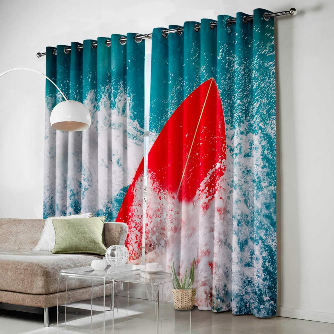 FortuneHouse Blackout Curtains Thermal Insulated Summer Surfing in The Beautiful sea Solid Pattern Metal Grommet Elegant Room Drapes Window Curtain