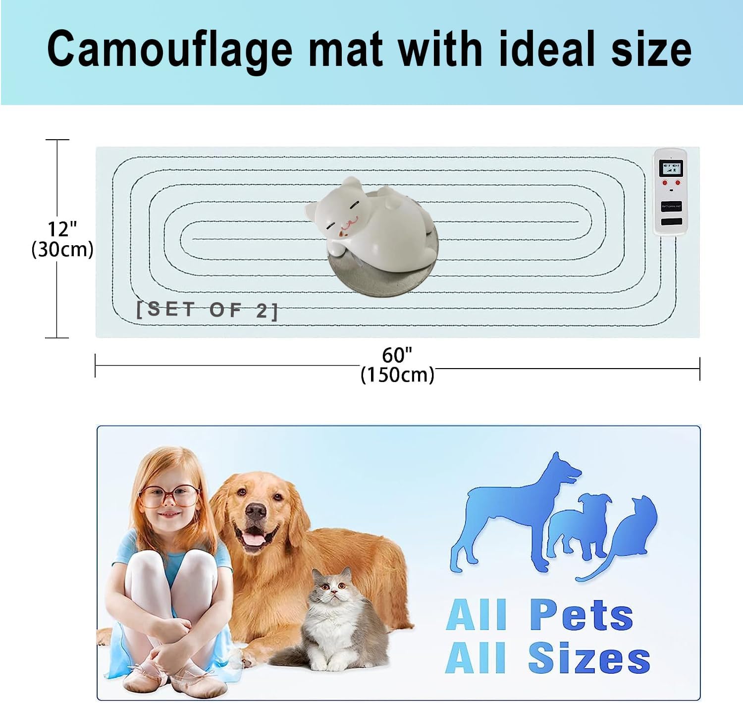 SEERWAY Scat – Alfombrilla de choque para mascotas mejorada 2 piezas de 60 x 12 pulgadas con probador, almohadillas de choque para perros y gatos