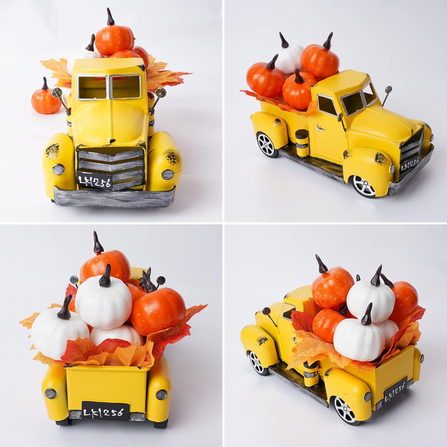 fztksmart Decoración de camión de otoño con hojas artificiales de calabaza y arce, centros de mesa de otoño para mesas, centros de mesa de cocina