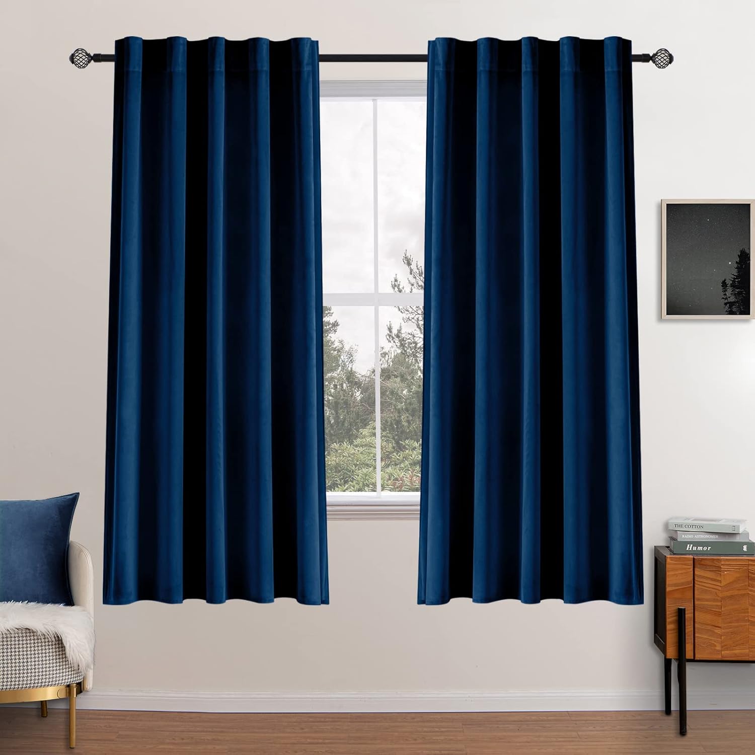 MIULEE Cortinas de terciopelo de 63 pulgadas de largo, 2 paneles de cortinas opacas de lujo para dormitorio, sala de estar, cortinas de ventana