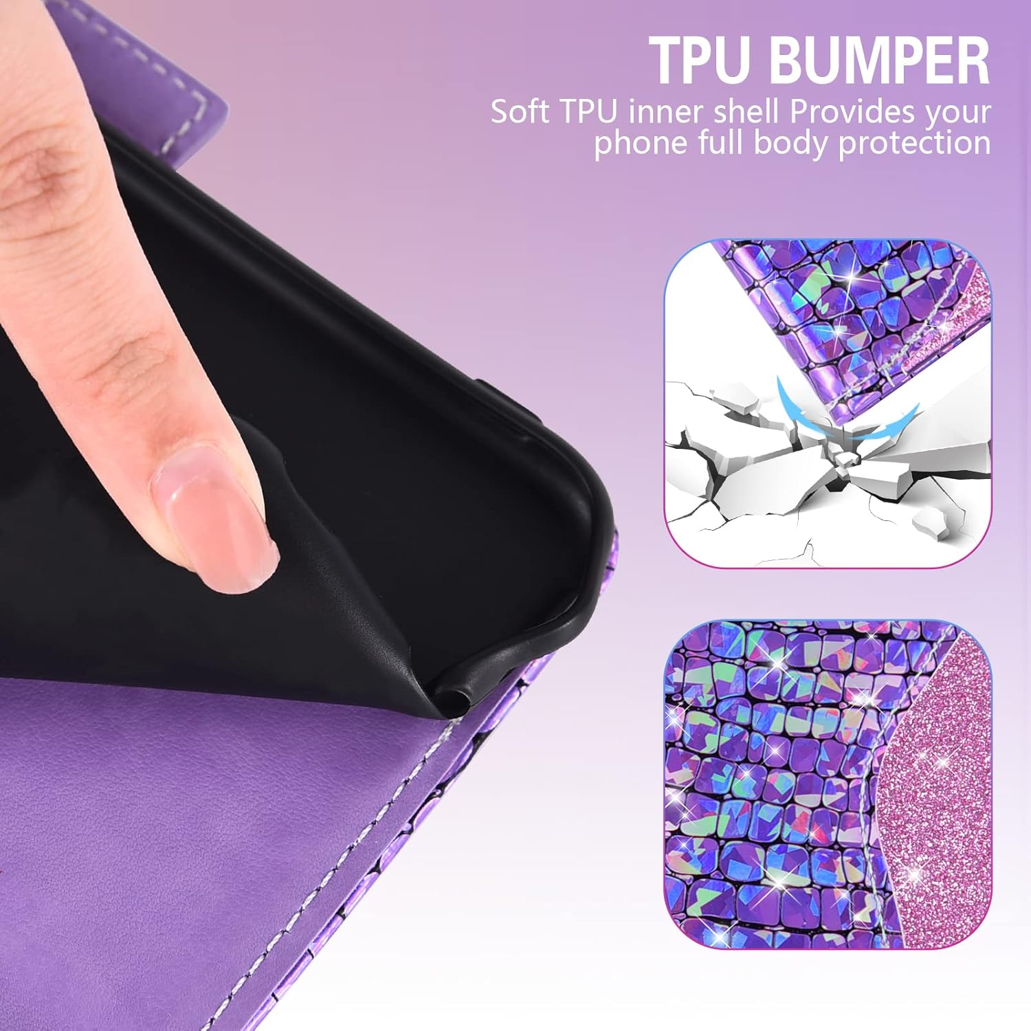 Asuwish Funda de teléfono para Moto Z4Moto Z 4 PlayMotoZ4 Force Funda tipo cartera con protector de pantalla y tarjetero abatible con purpurina para