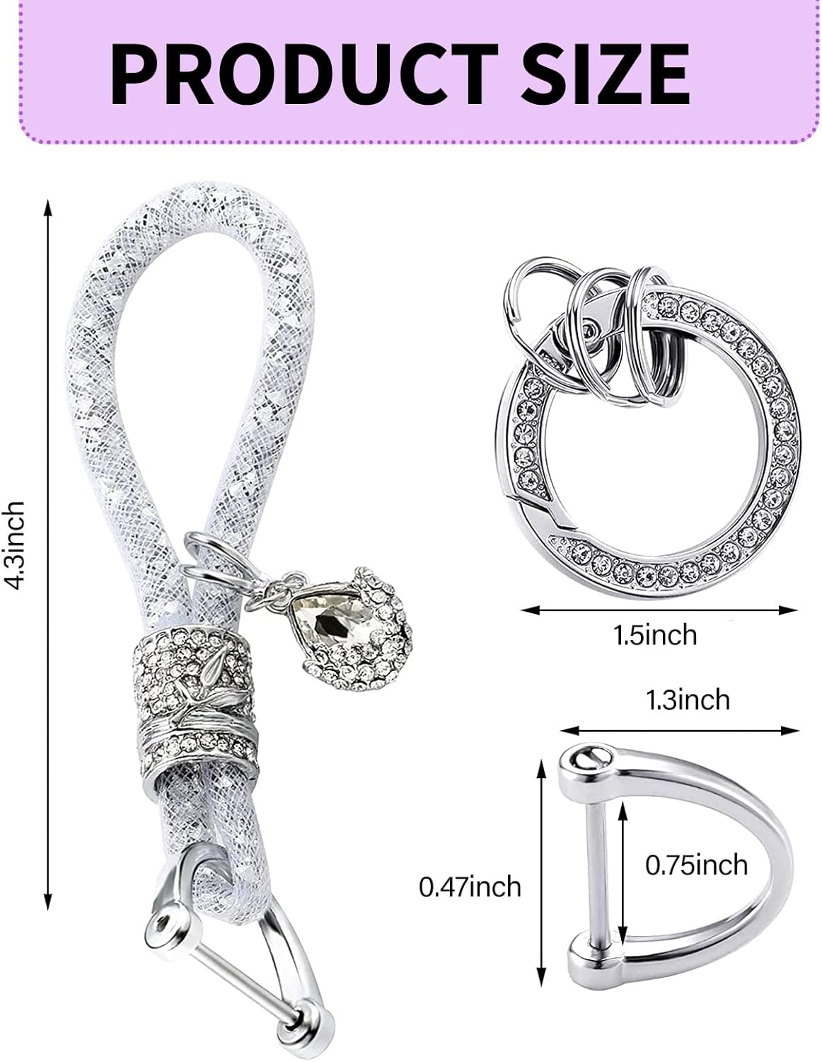 1 llavero de diamantes de imitación para automóvil, llavero de moda para mujer, accesorios de anillo de cristal (plateado)